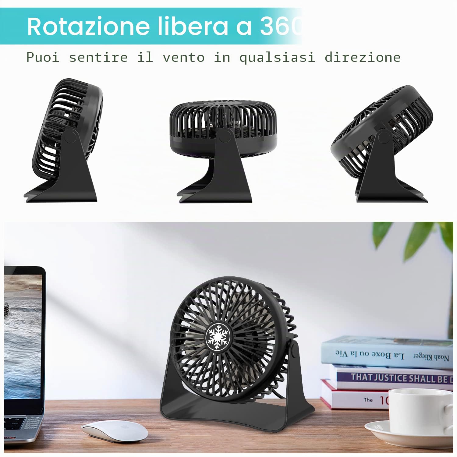OUILA Ventilatore USB, Mini Ventilatore Portatile, 3 Velocità Regolabile & Ventilatore Silenzioso, Copertura Rimovibile Della Ventola, Alimentazione USB, Adatto per Desktop, Auto, Ufficio, Casa, Viagg