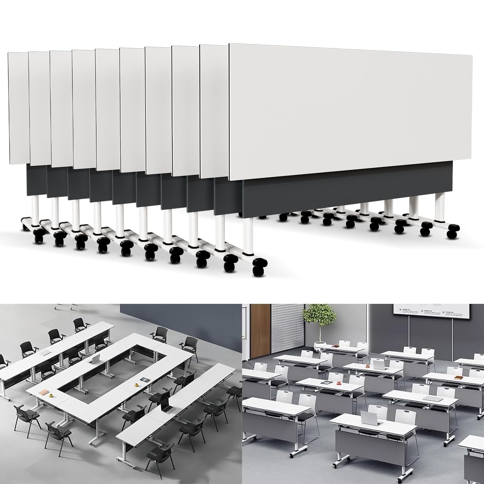 Folding Conference Table Modern Large Mobile Meeting Table Rolling Conference Room Tables with Wheels Seminar Tables for Office Training Classroom (10, Deep Grey, 63" D X 19.7" W X 29.5" H)
