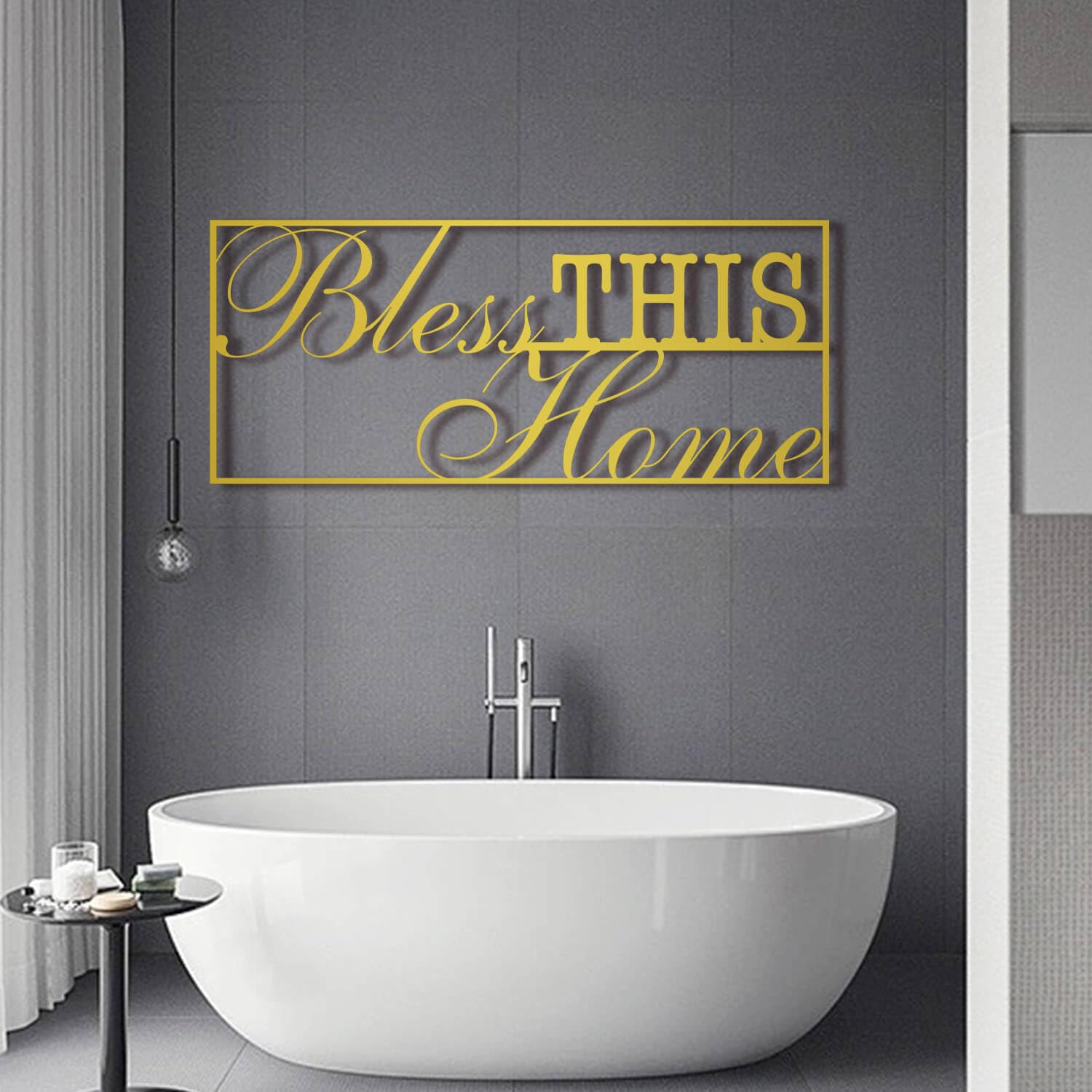 Décoration murale en métal Bless This Home or 121x52 cm grand format chic pour salon moderne