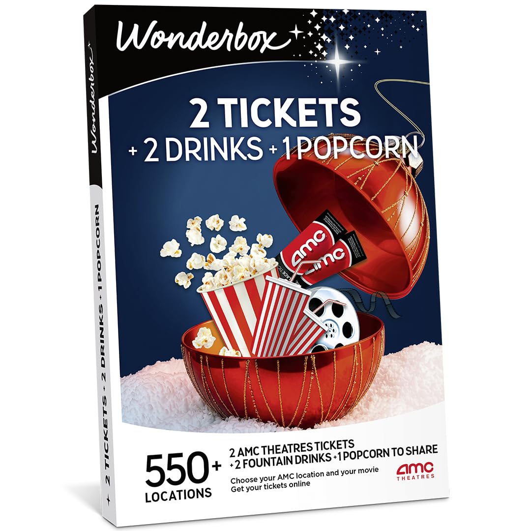 Wonderbox - Caja de regalo de Navidad AMC Movie - 2 boletos, 2 bebidas, 1 palomitas de maíz