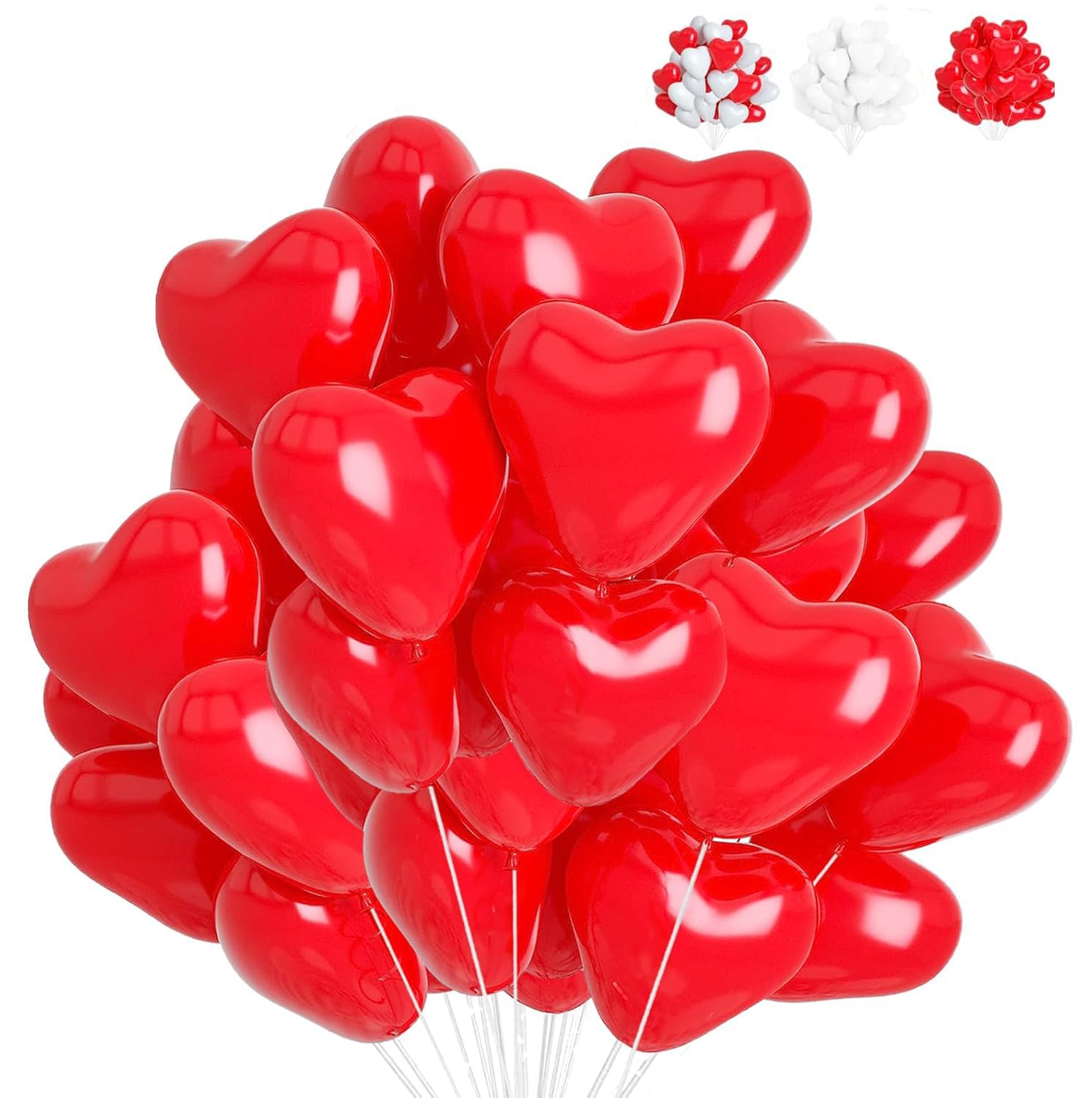 50 palloncini a forma di cuore, 12 pollici, rossi, palloncini a elio, per matrimonio, addio al nubilato, San Valentino, compleanno, fidanzamento, decorazione per feste