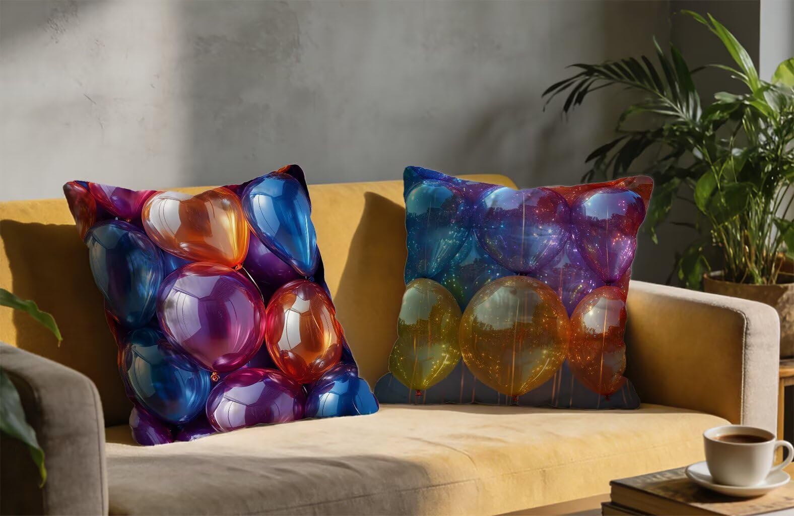 Poszewki na poduszki 80 x 80 cm, zestaw 2 kolorowych poszewek na poduszki na sofę, kwadratowe, lniane, dekoracyjne, balon, niewidoczny zamek błyskawiczny, dwustronny nadruk, na lato, wiosnę 5-923CUC