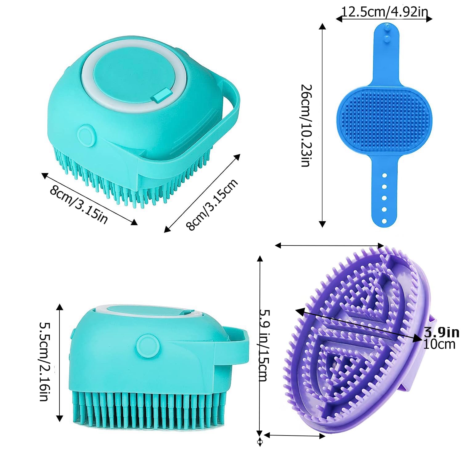 3 cepillos de baño para perros, cepillo de champú para perros para baño, no se resbala, ducha de mascotas, cepillo de lavado de masaje con mango de anillo ajustable para perros y gatos de pelo corto y