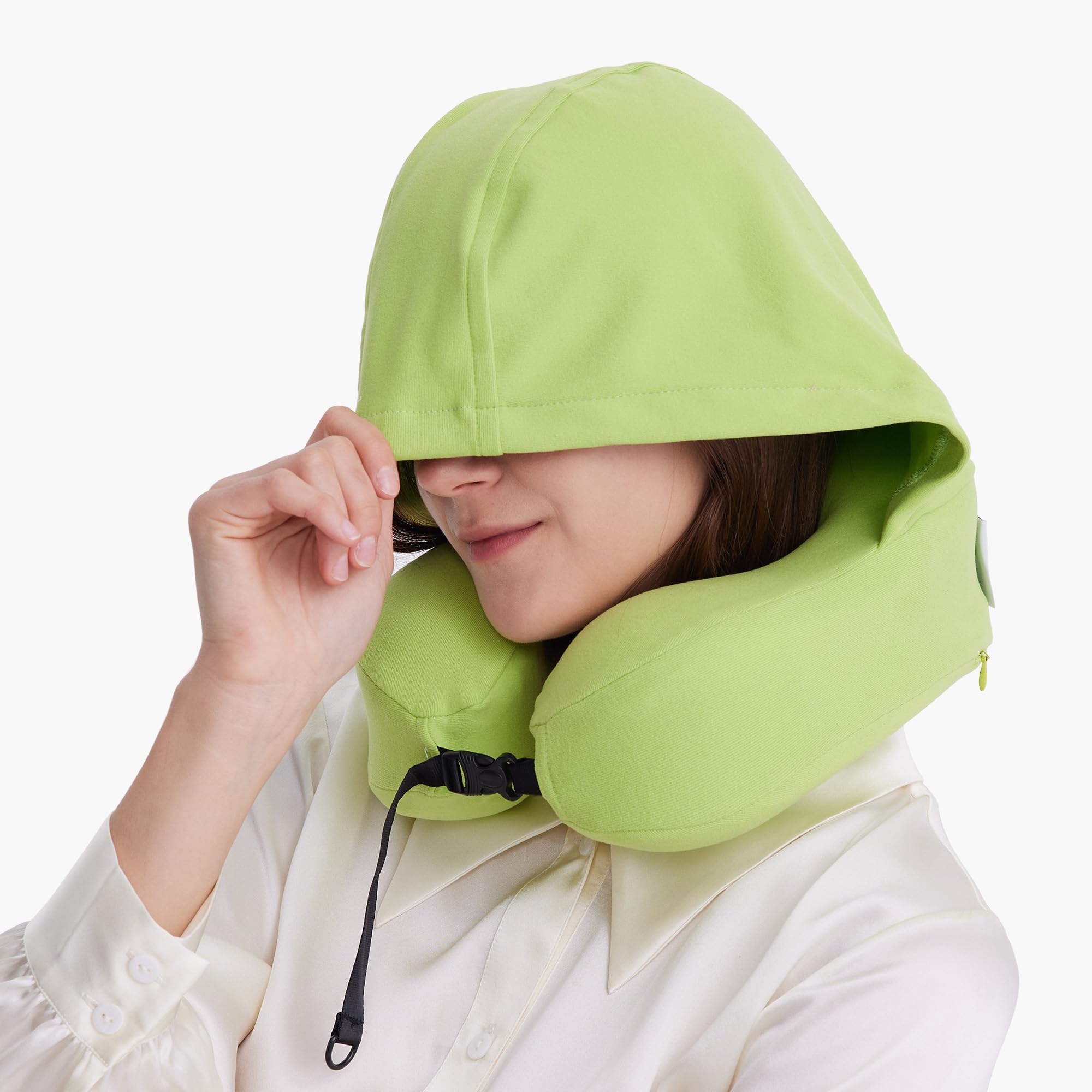 ALLINCOZY Privacy-Friendly Hooded Travel Pillow for Kids & Adults, Sensory-Friendly, Memory Foam Neck Support for Airplane, Car & Train, Breathable