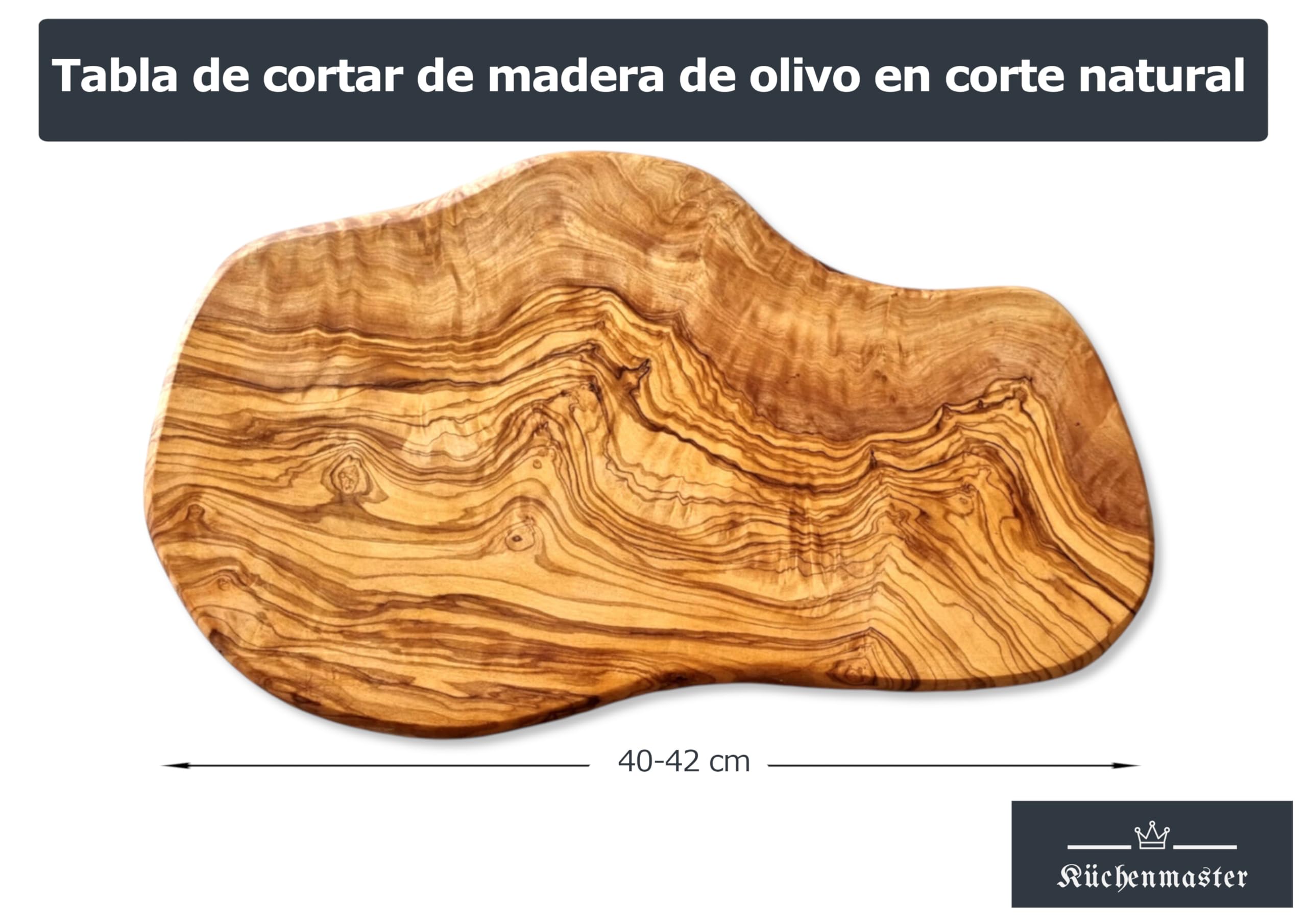 Küchenmaster Tabla de cortar de madera de olivo en corte natural (40-42 cm)