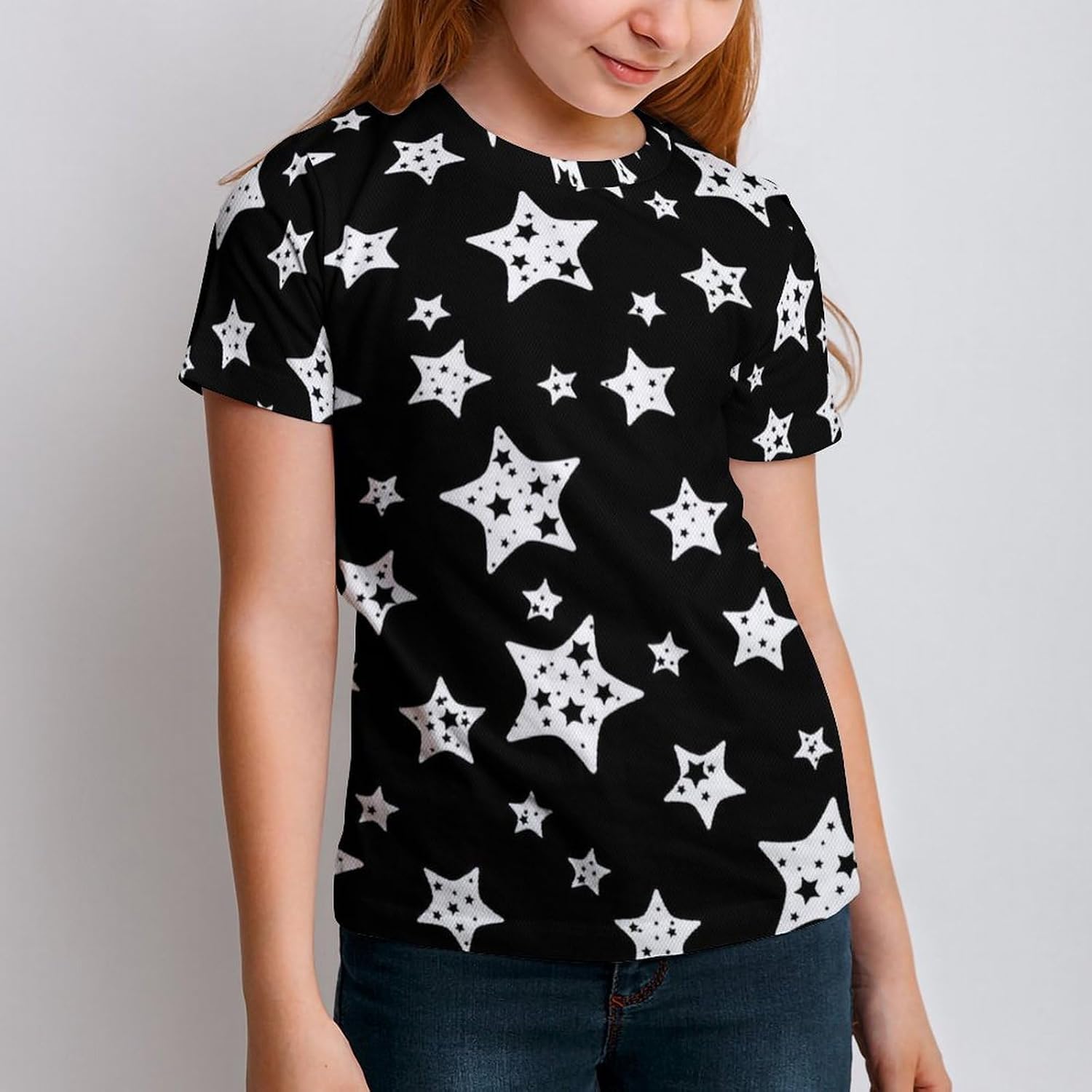 Black and White Star Pattern T Shirt for Boy Girl Top Short Sleeve T-Shirt Graphic Tee
