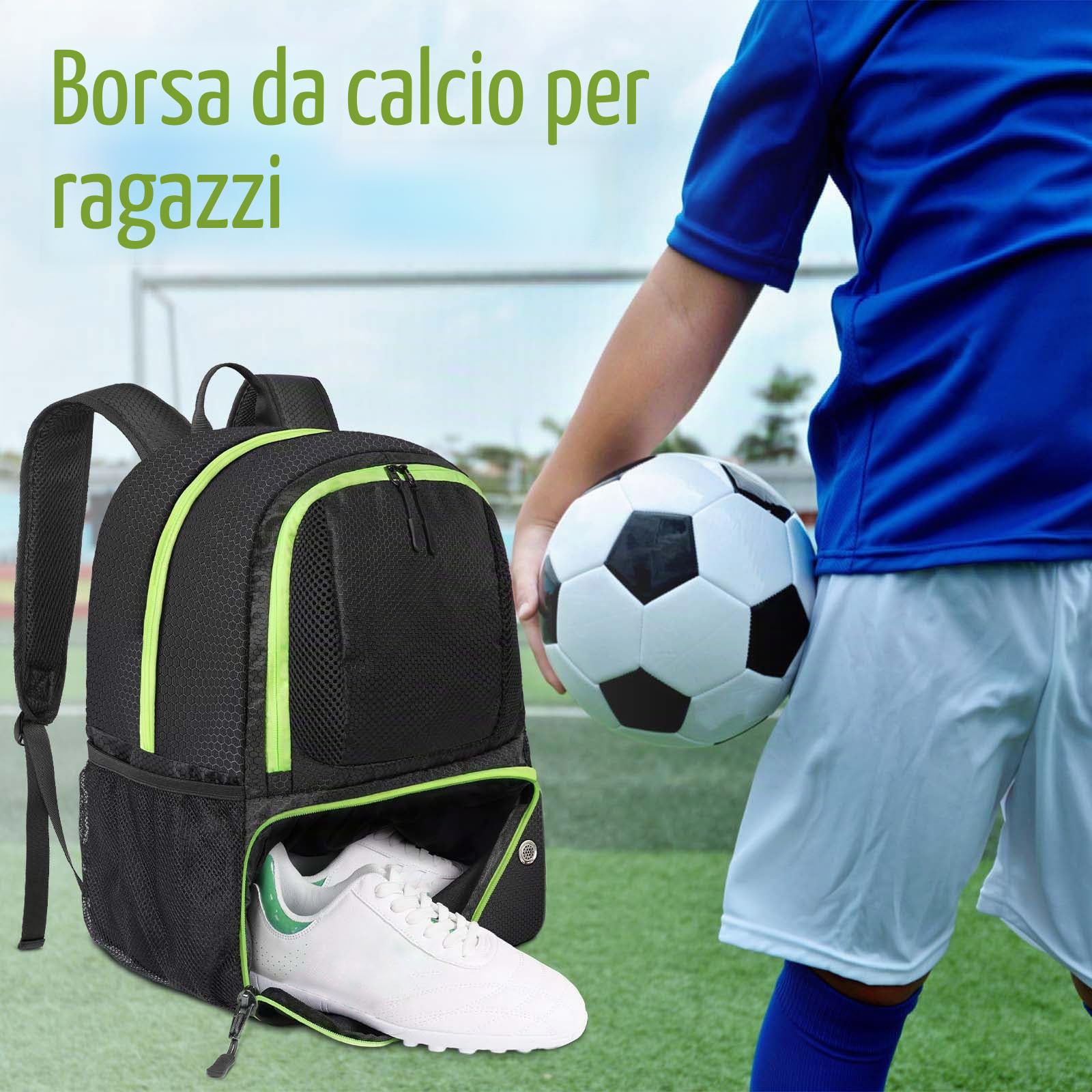 YOREPEK Sacca Zaino Calcio, Zaino Sportivo Uomo Donna con Portascarpe, Resistente all'acqua Leggero Borsa Calcio Sport Borse per Attrezzature Sportive per Accessori da Basket Pallavolo Tennis