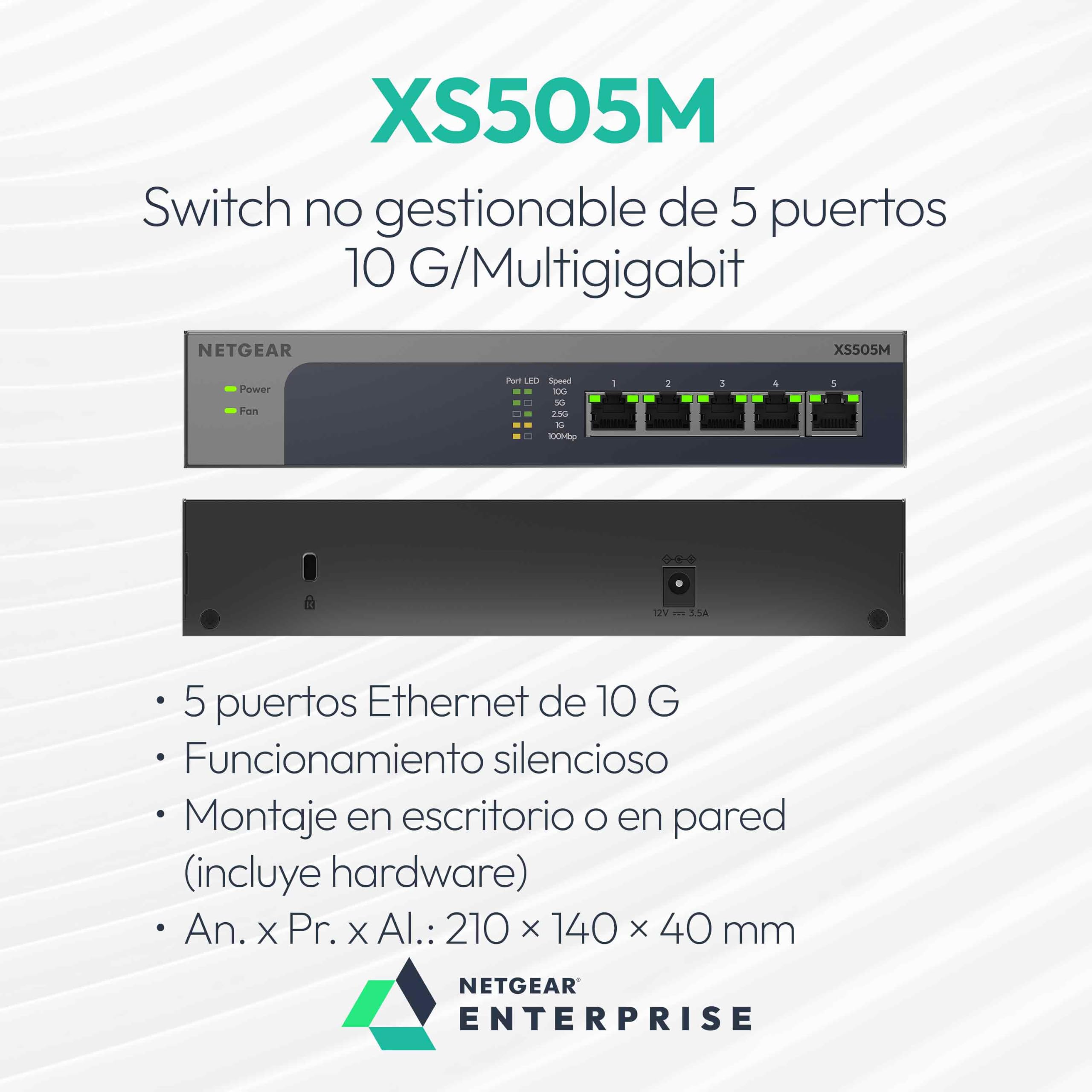 NETGEAR Switch 10Gb 5 Puertos, Switch Ethernet No Gestionable XS505M