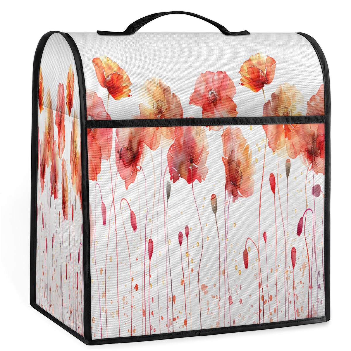 Coffee Maker Cover Watercolor Flower Poppy Kitchen Appliance Covers Small Appliance Covers Blender Cover Juicer Cover Dust Covers for Kitchen Appliances with Top Handle and Pockets,Washable,B510