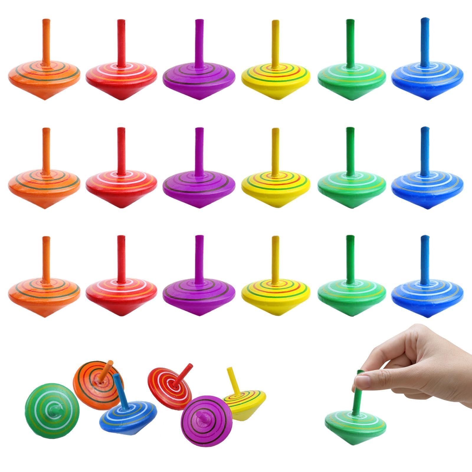 18PCS Colorful Wooden Spinning Tops Rainbow Gyroscopes Toy Educational Spinning Toy Wood Painted Tops for Family Games Party for Friends
