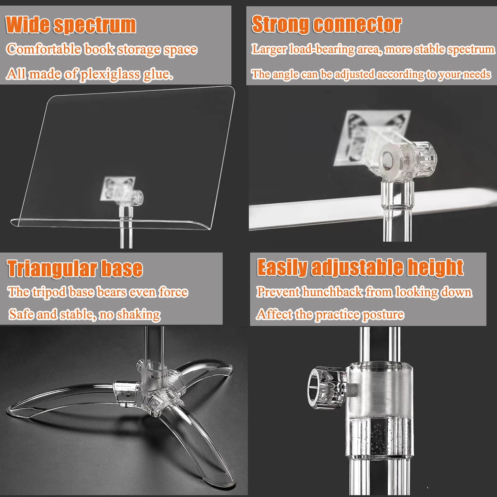 Leggio per Spartiti Regolabile, Leggio per Conduttore in Acrilico Trasparente, Supporto Professionale per Spartiti, 91-141 Cm Sollevabile, Stabilizzante, per Chitarra, Ukul,