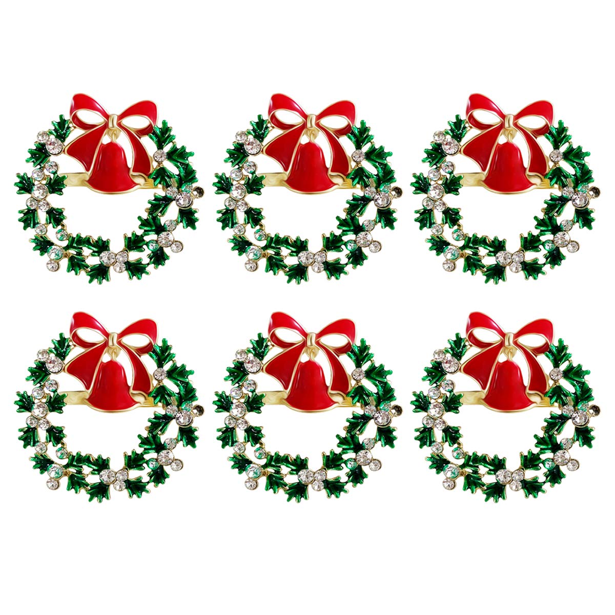 wonlex Christmas Napkin Rings Sef of 6, Green Napkin Ring for Wedding, Thanksgiving Day, Family Gatherings, Birthday and Dinner Party, Gifts for Thanksgiving Day, Christmas (Christmas Wreath)