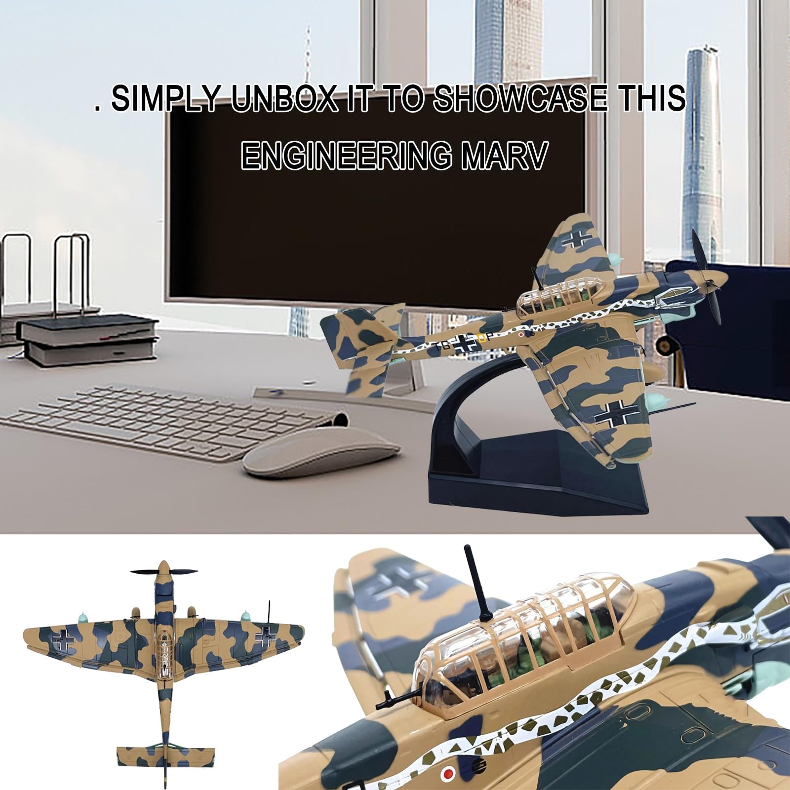 Modello aereo combattimento lega metallo pressofuso JU87 scala 1:72, pronto for essere esposto con ruote dell'elica rotanti, regalo da collezione con supporto for appassionati