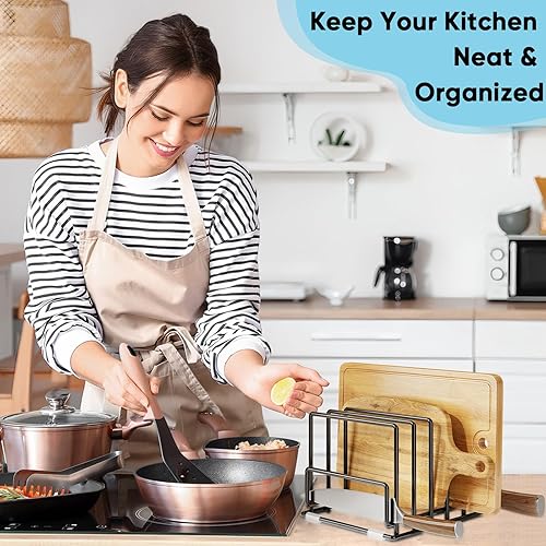 Miniatura 9 de Organizador de armario de cocina, soporte dividido con 5 ranuras para sartenes finas, bandejas para hornear y tablas de cortar, almacenamiento que