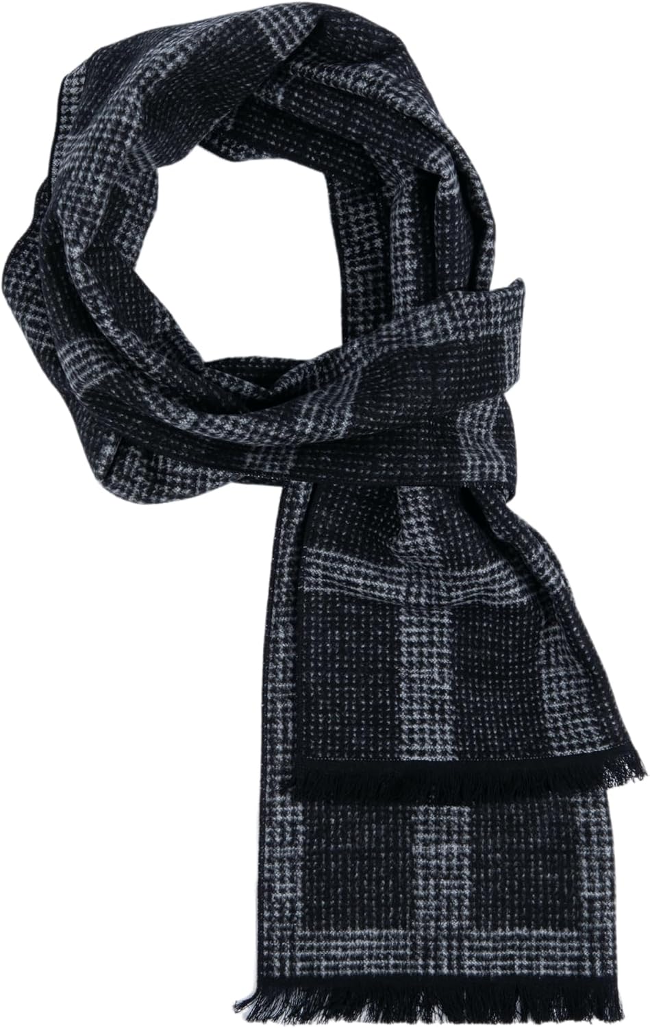 Ted Baker Men's 100% Silk Scarf, Grey Plaid Reversible, 70 x 11.8 inches