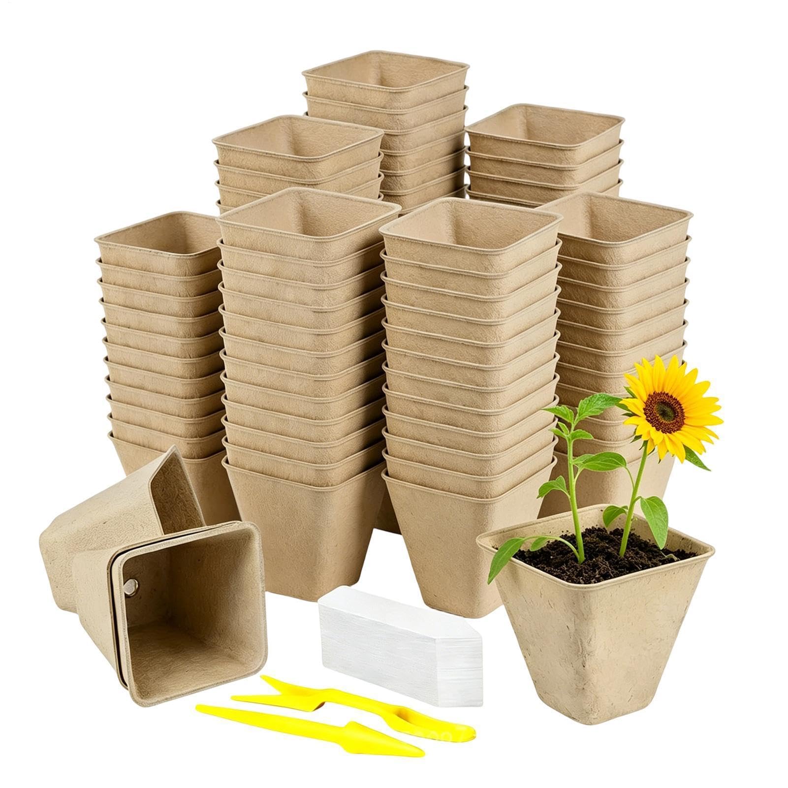 Macetas de Inicio para Plantas Macetero Cuadrado Reutilizable de 70 Piezas | Kit con contenedores y vasos para plántulas Para Exterior Balcón Patio Jardín Invernadero Tomate Flor Verdura
