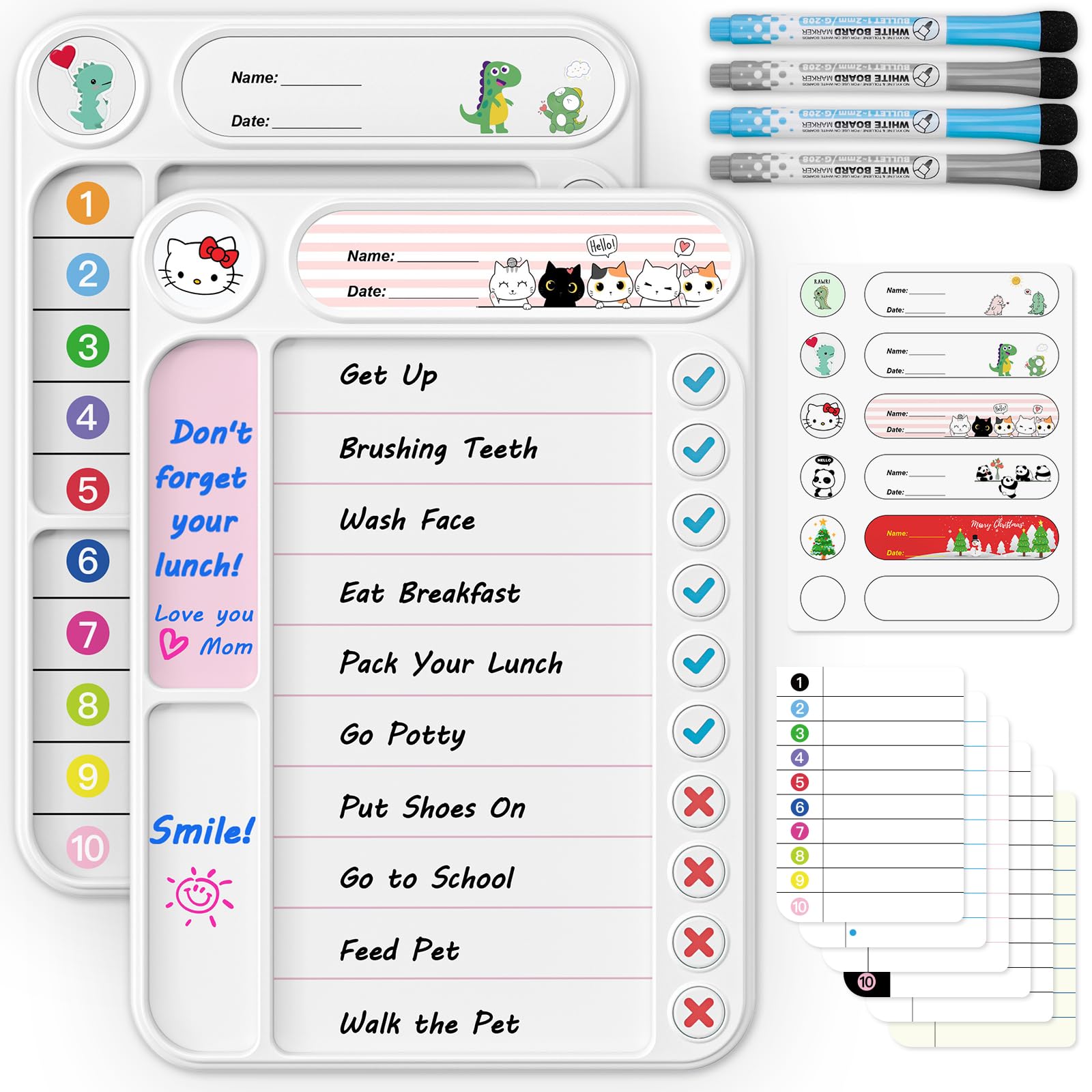 2-Pack Magnetic Chore Chart for Kids, ADHD Task Tracker Easy-Check Routine Dry Erase Board, to-Do List Planning Tool with Stand for Fridge/Desk/Home/