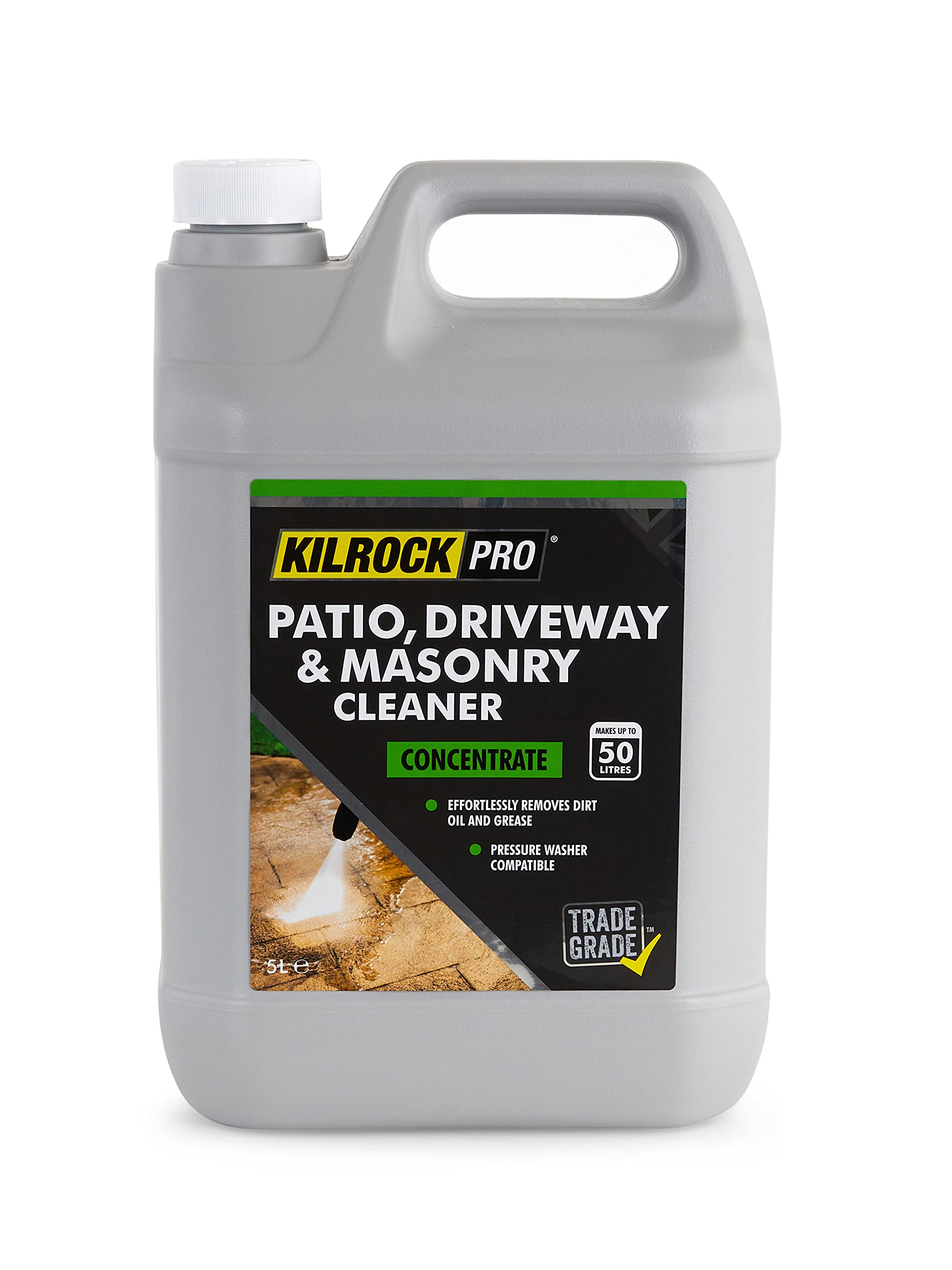 KilrockPro Driveway, Patio & Path Cleaner 5L - Concentrated, professional outdoor hard surface cleaner - Shifts stains, oil and grease - Suitable for powerhoses and pressure washers, Grey