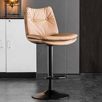 SAZDFY Modern Pu Leather Bar Stool, Adjustable Swivel Bar Chair Counter Height Barstool with Footrest and Back,armless Stool for Cafe Pub Kitchen,Capacity 300lbs60-80cm24-31inch, Khaki a