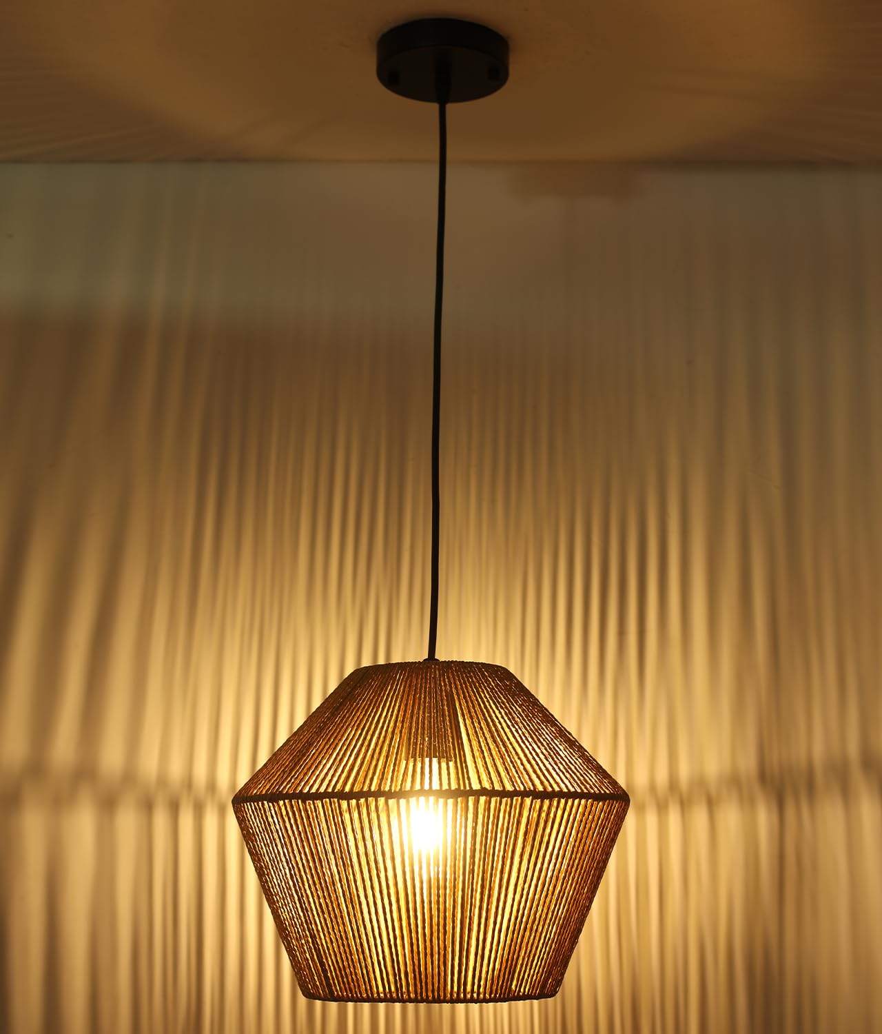 Rattan Pendant Light 12" Boho Pendant Light Brown Handwoven Basket Shade, Farmhouse Coastal Hanging Lamp for Kitchen Island Dining Room Living Room Hallway Foyer