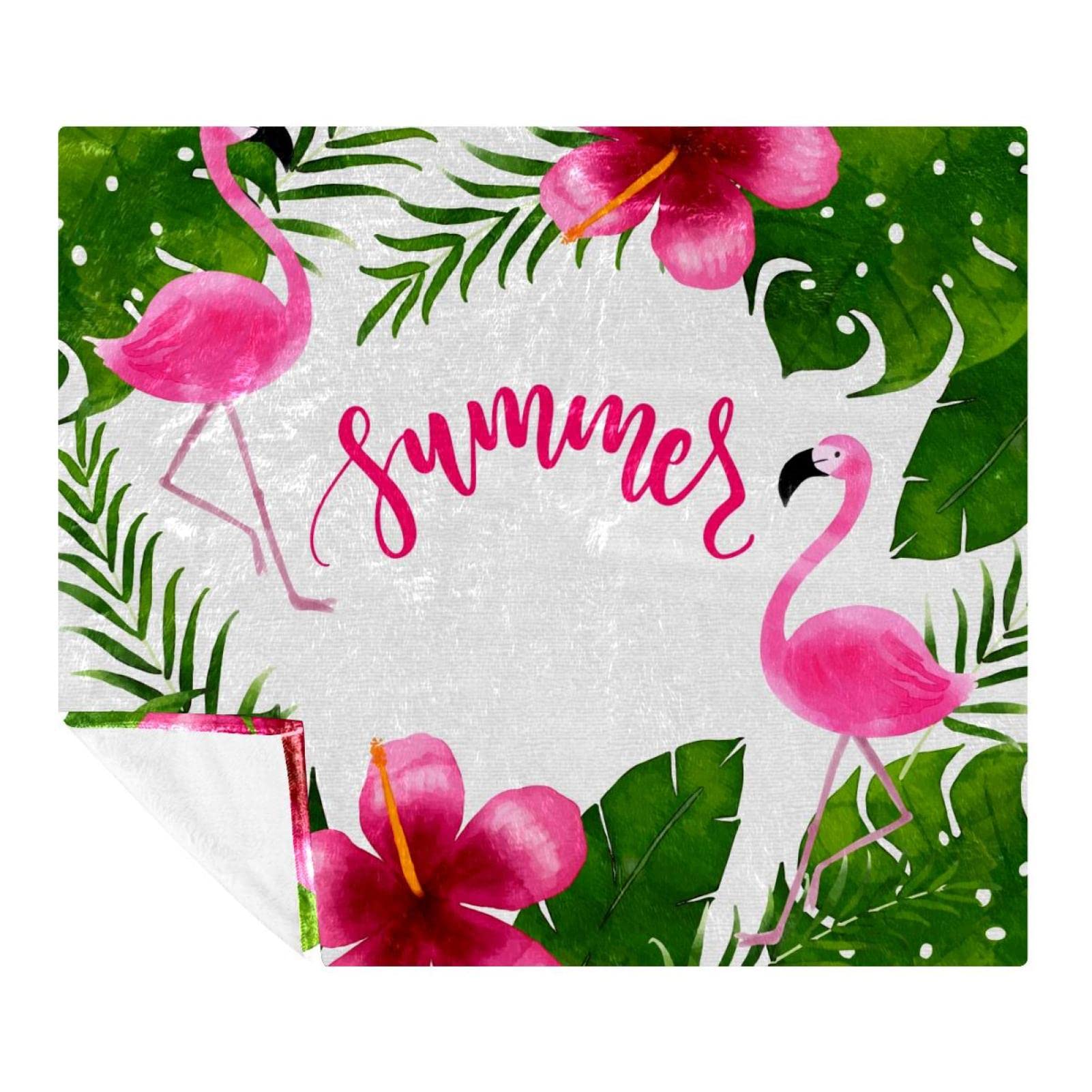 Couverture polaire flamant rose et fleur pour lit et canapé de chambre