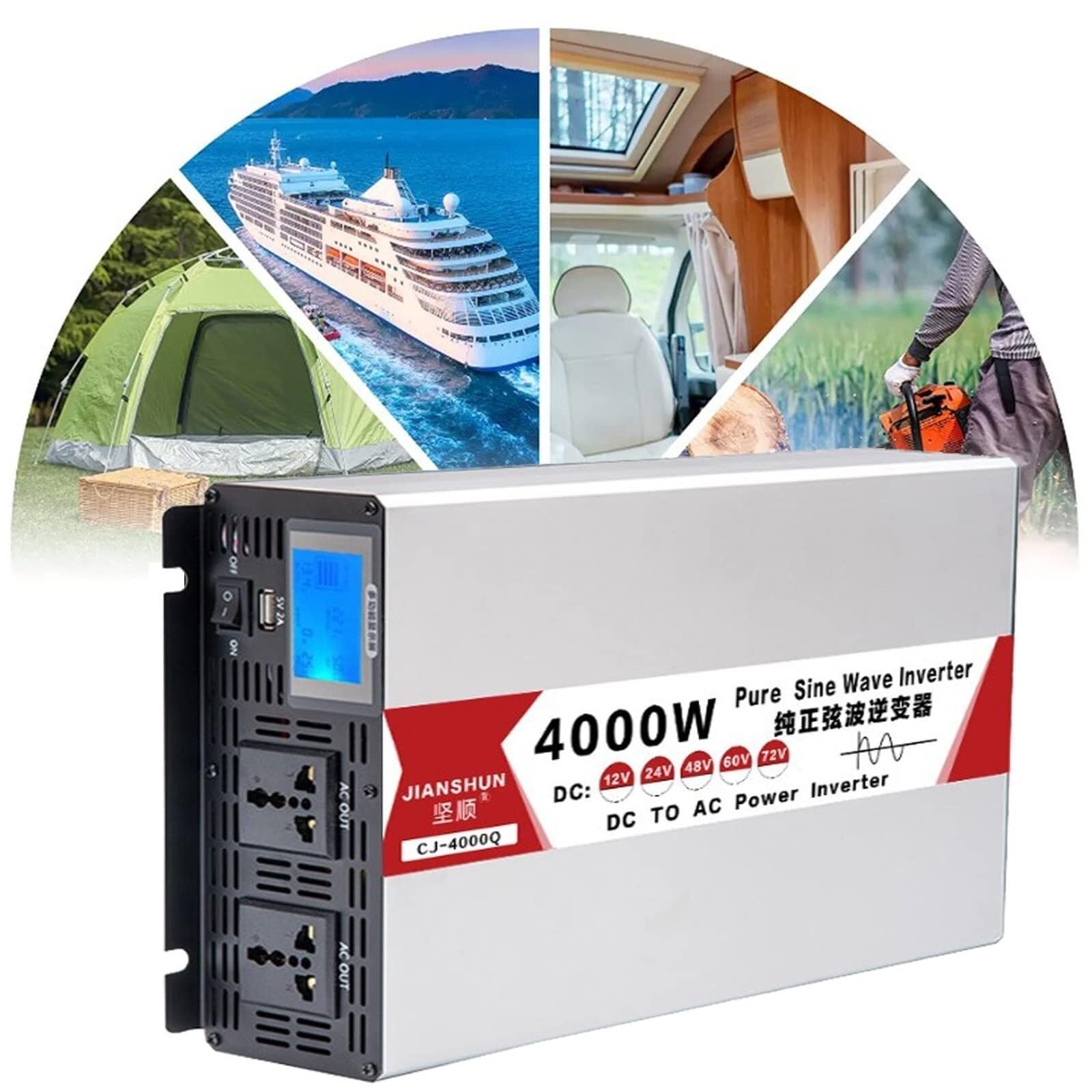 Przetwornica czystej fali sinusoidalnej o dużej mocy DC 12 V-72 V na AC 110 V/220 V z wyświetlaczem LCD do użytku w kamperach, na kempingu i na energię słoneczną(5000W 12Vto110V)