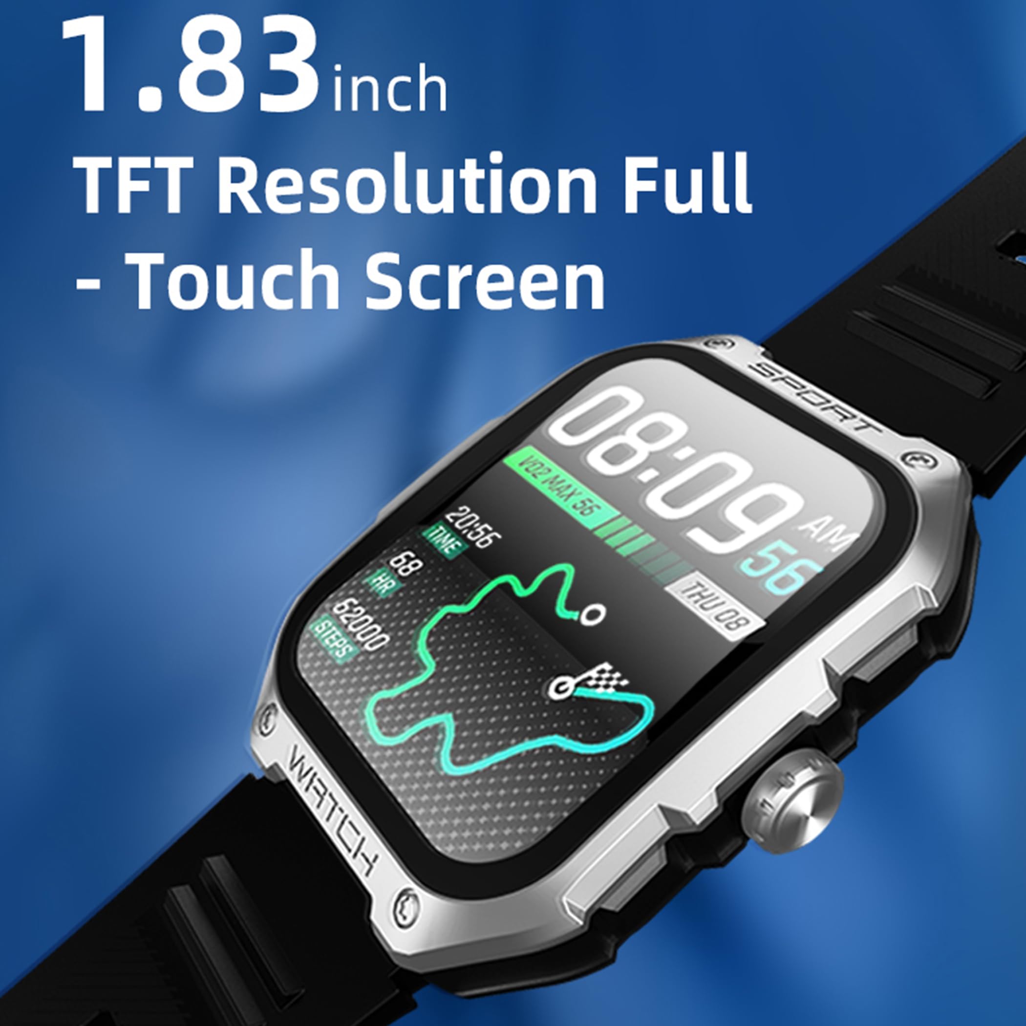 Reloj inteligente GPS de 1,83 pulgadas AMOLED para hombre con función de teléfono, batería de 370 mAh, reloj deportivo con llamadas con monitor de sueño, resistente al agua 5 ATM, reloj
