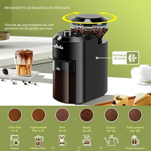 Miniatura 2 de Wancle Molinillo de café eléctrico de rebabas, ajustable con 28 ajustes precisos de molienda para 12 tazas, molinillo profesional de granos de café