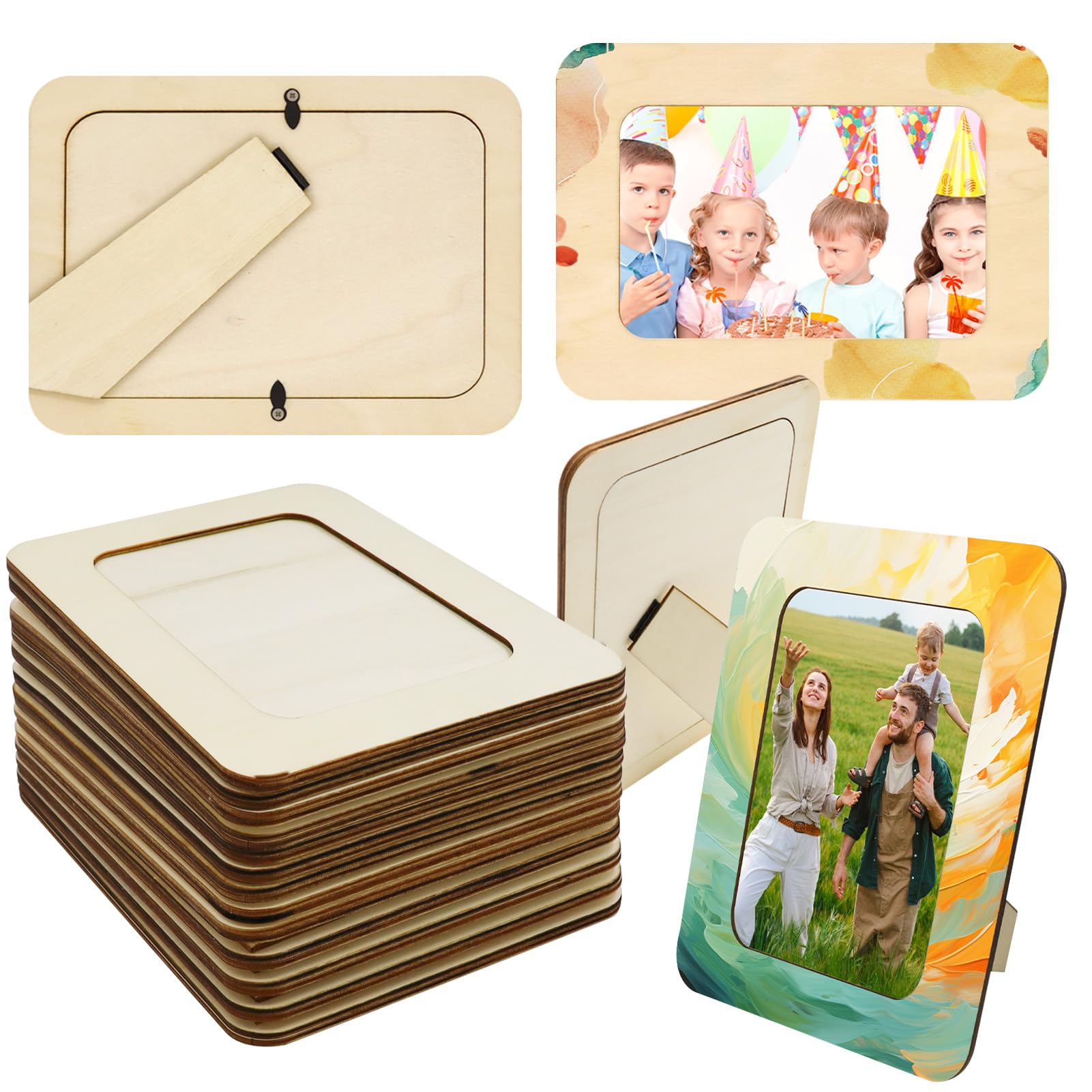 RYKOMO 15 Pieces DIY Wood Picture Frames for 4 x 6 in Photos, Wooden Picture Frames for Crafts Unfinished Solid Wooden Photo Picture Frames for DIY Crafts, Painting, Art Projects (5.5 x 7.5 Inch)