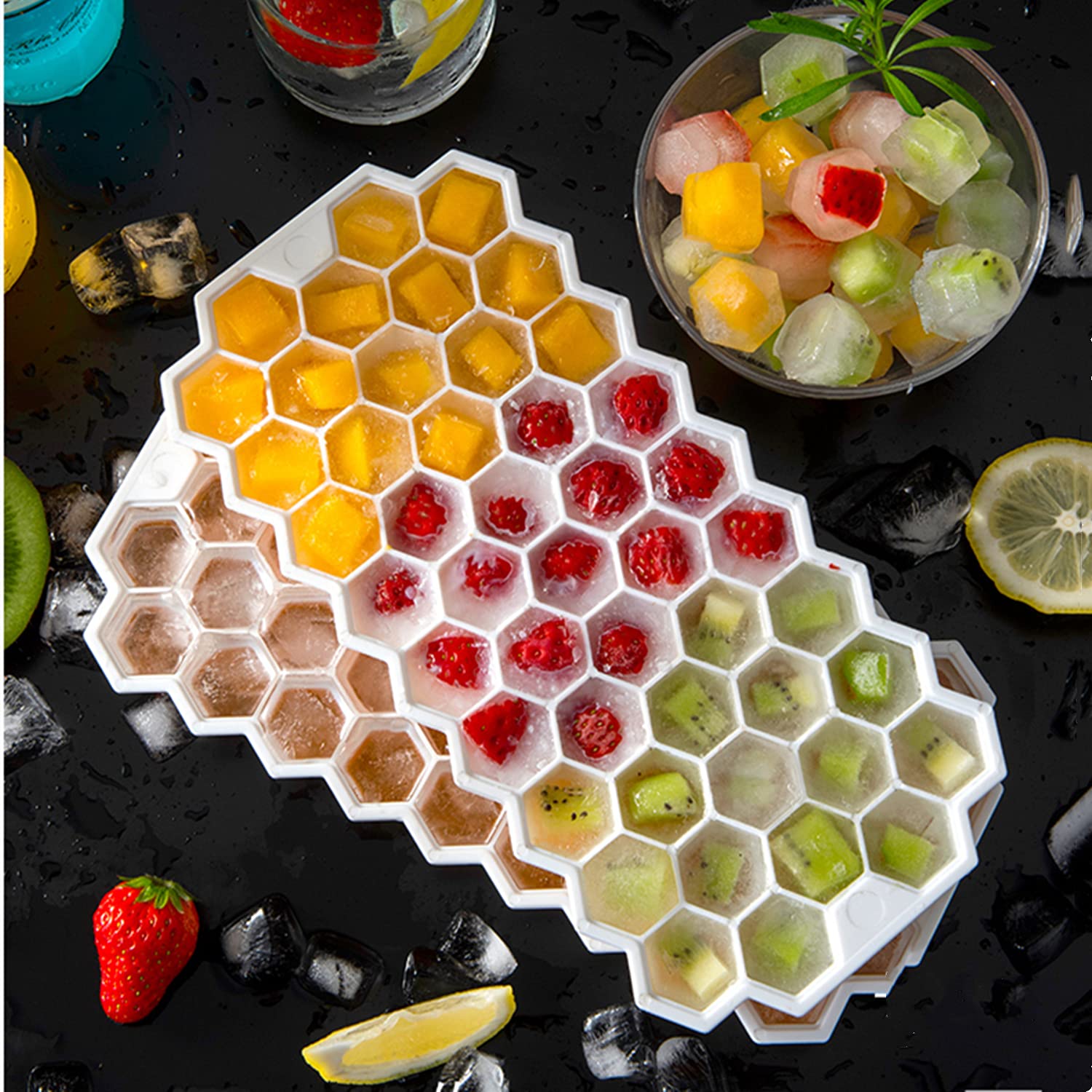 Ice Cube Tray with Lid and Ice Cube Storage Container Bin Set (Pack of 2)?Ice Cube Trays for Cocktails & Whiskey (Ice Cube Tray)