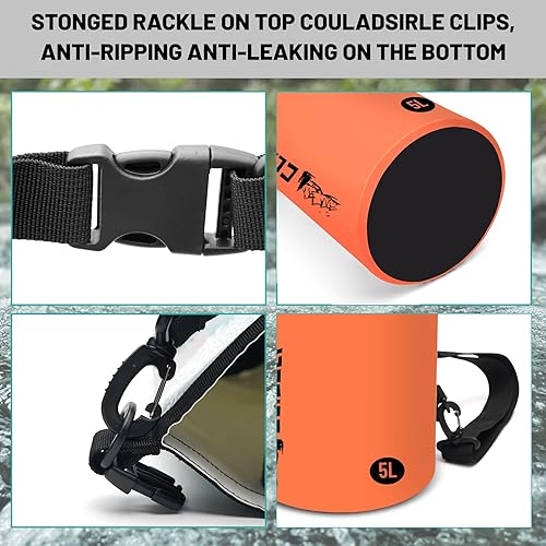 Miniatura 3 de Bolsa seca impermeable, mochila impermeable pequeña naranja con parte superior enrollable, 2L5L10L20L30L40L, bolsas ligeras flotantes para kayak,
