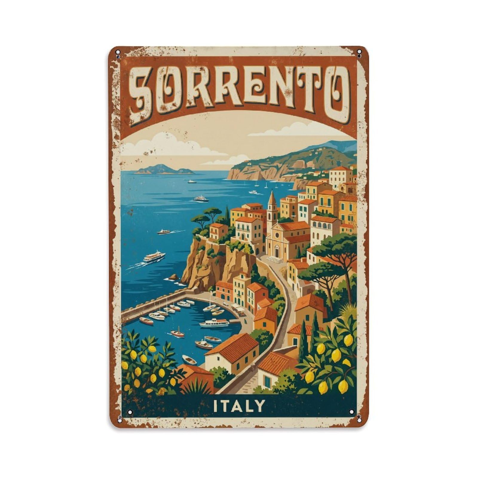 Vintage Travel Sorrento Italy Metal Tin Sign Wall Decor for Cafe, Club, Garden Metal Poster 8x12Inch