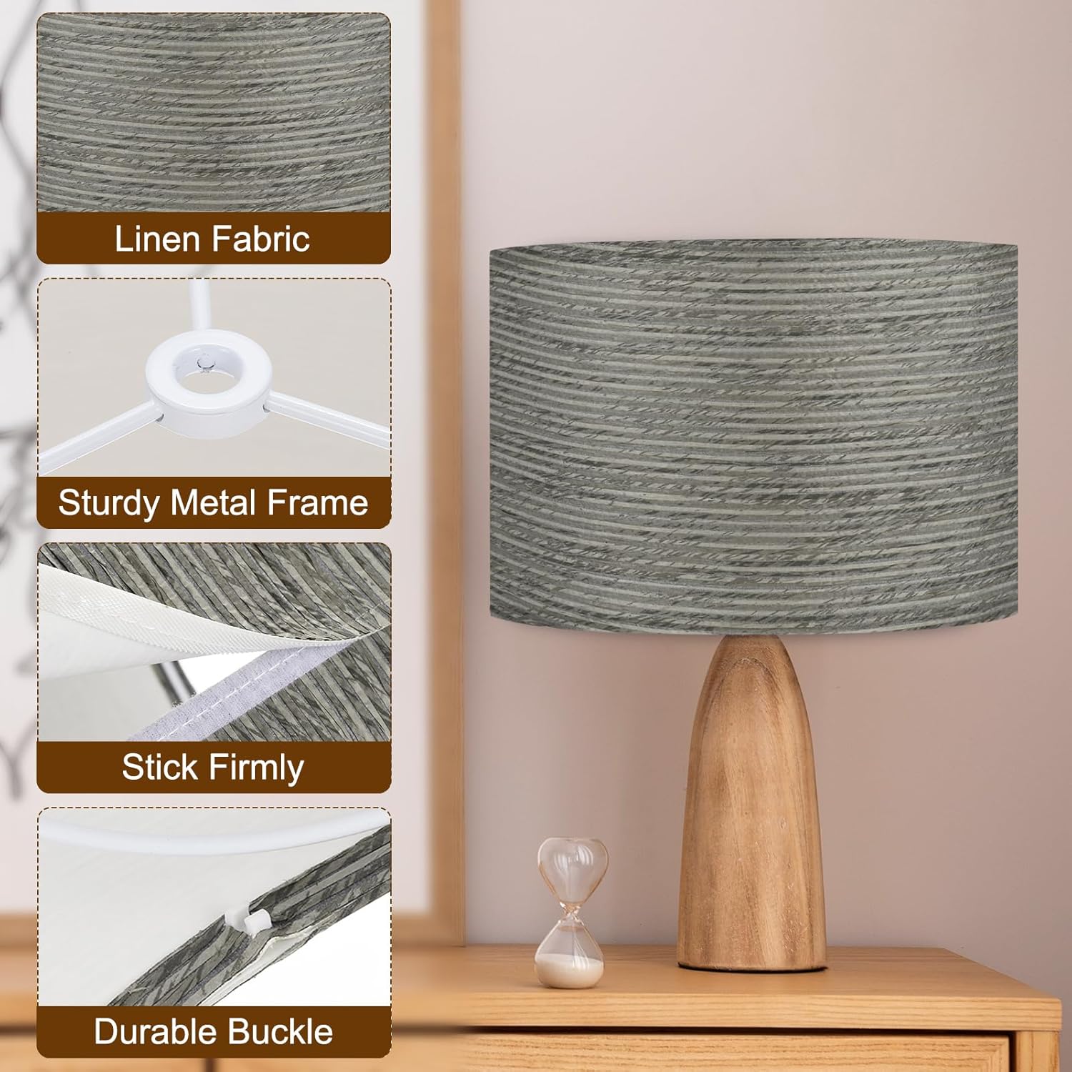 YOKIVE 2Set Drum Lamp Shades for Table Lamps, 13"x13"x10" Linen Lampshade Easy Assembly Lamp Shade(Spider Fitter) for Table Lamps Floor Lamps Bedside, Black Grey