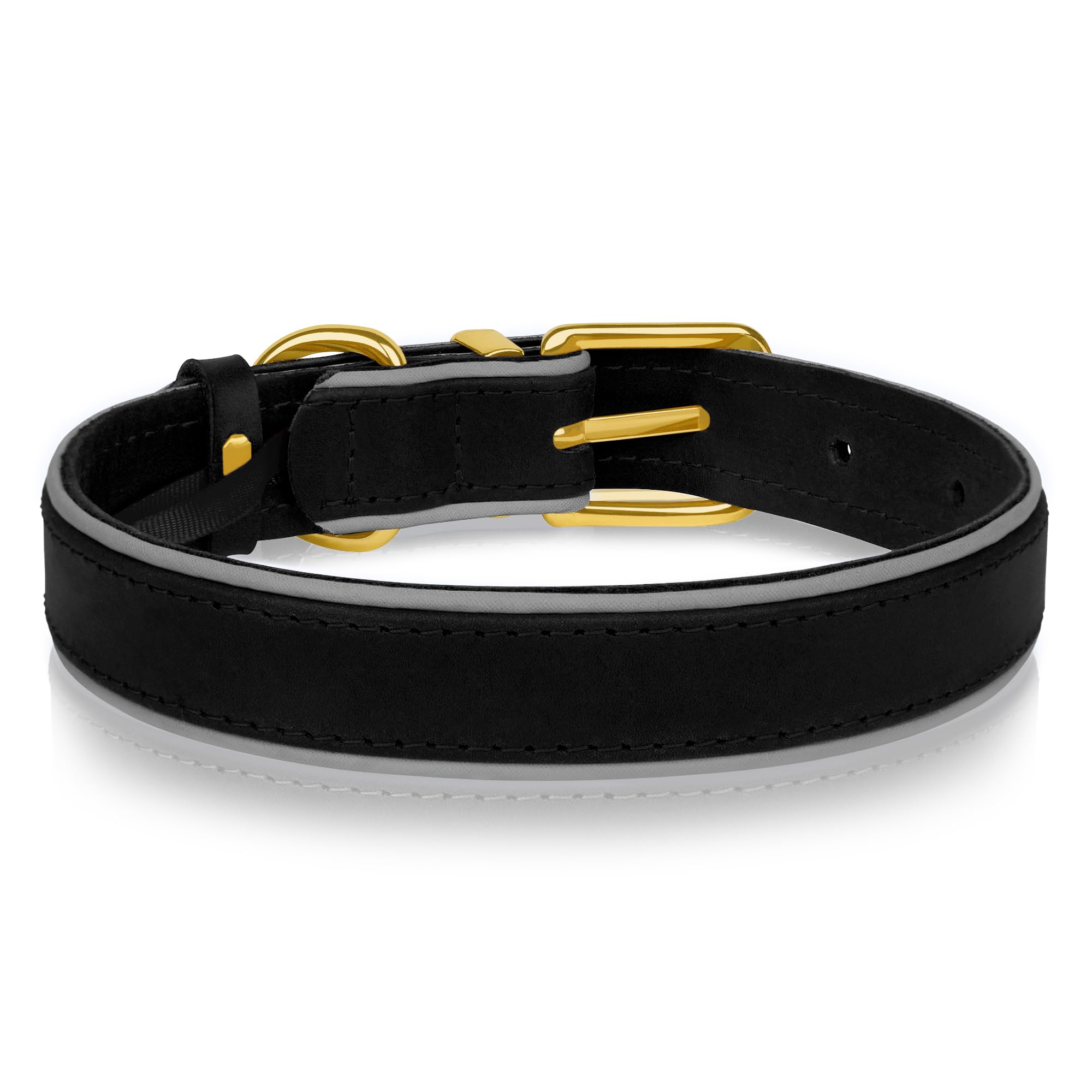OOPSDOGGY Reflective Geniune Leather Dog Collar Soft Padded Collars for Small Medium Large Breed Dogs Puppy 4 Sizes - Image 2