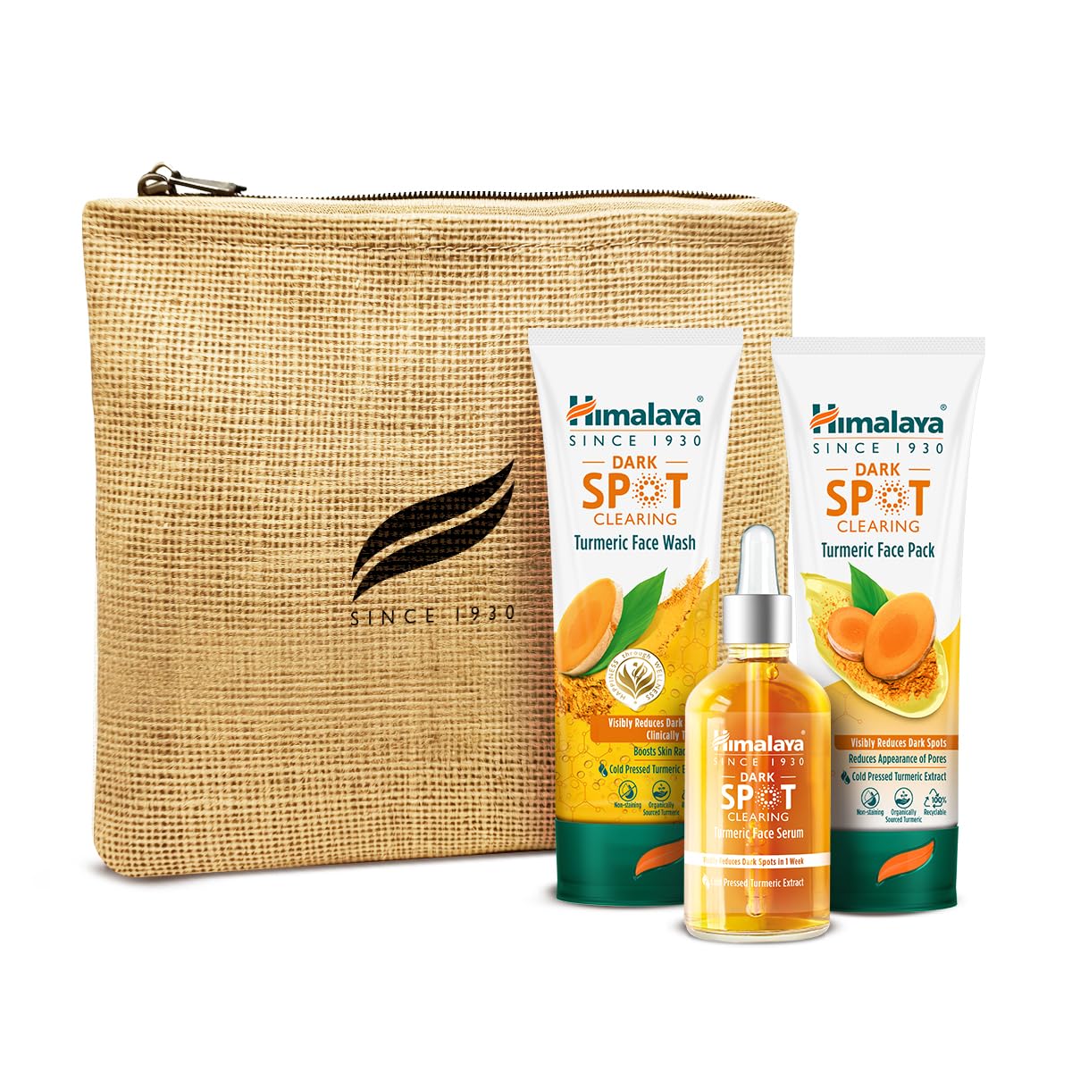 Dark Spot Clearing Turmeric Kit (Pack Of 3) | 100% Organically Sourced Svarasa Turmeric | Free Jute Bag | Face Wash 100 Ml | Face Pack 100 Gm | Serum 30 Ml