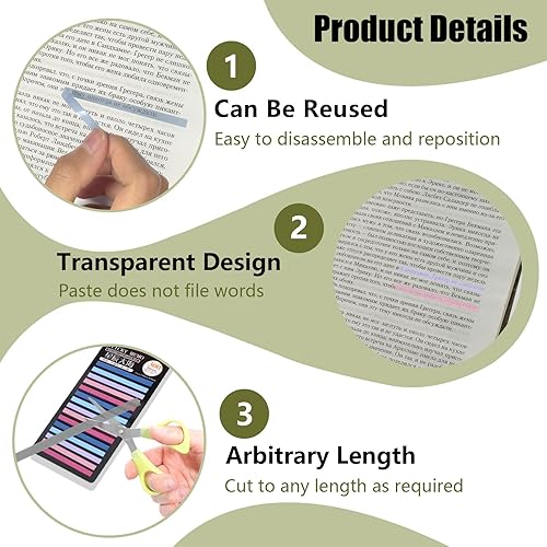 Miniatura 4 de 2700 unidades de cinta de resaltado transparente, tiras cortas reutilizables resaltadores de libros extraíbles, pestañas adhesivas para notas para
