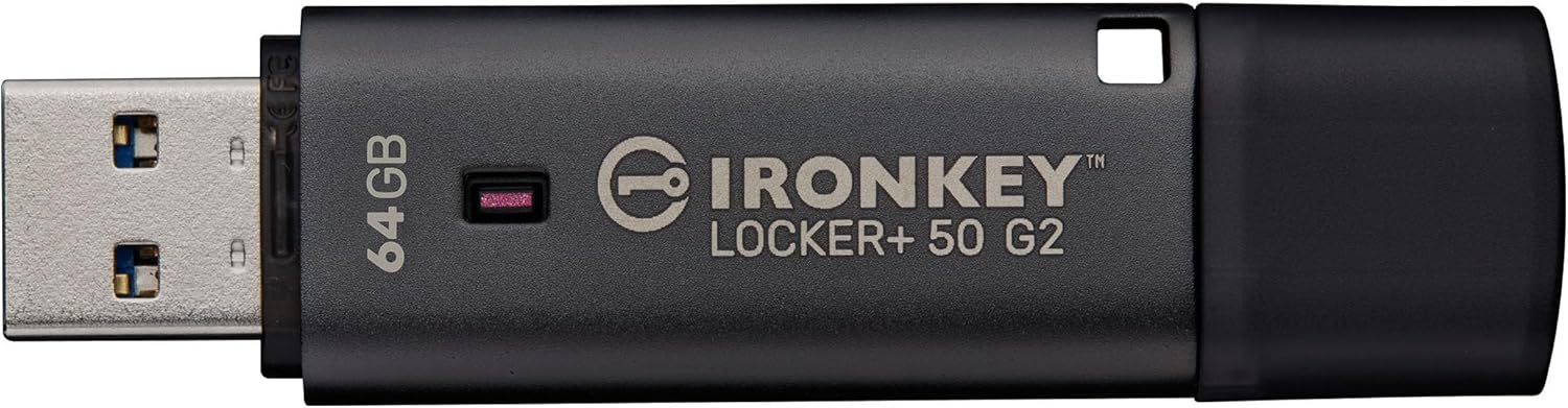 Kingston Ironkey Locker+ 50 G2 64GB Encrypted USB Drive | FIPS 197 | AES-XTS Protection | Multi-Password Security | USB 3.2 Gen 1 | IKLP50G2/64GB