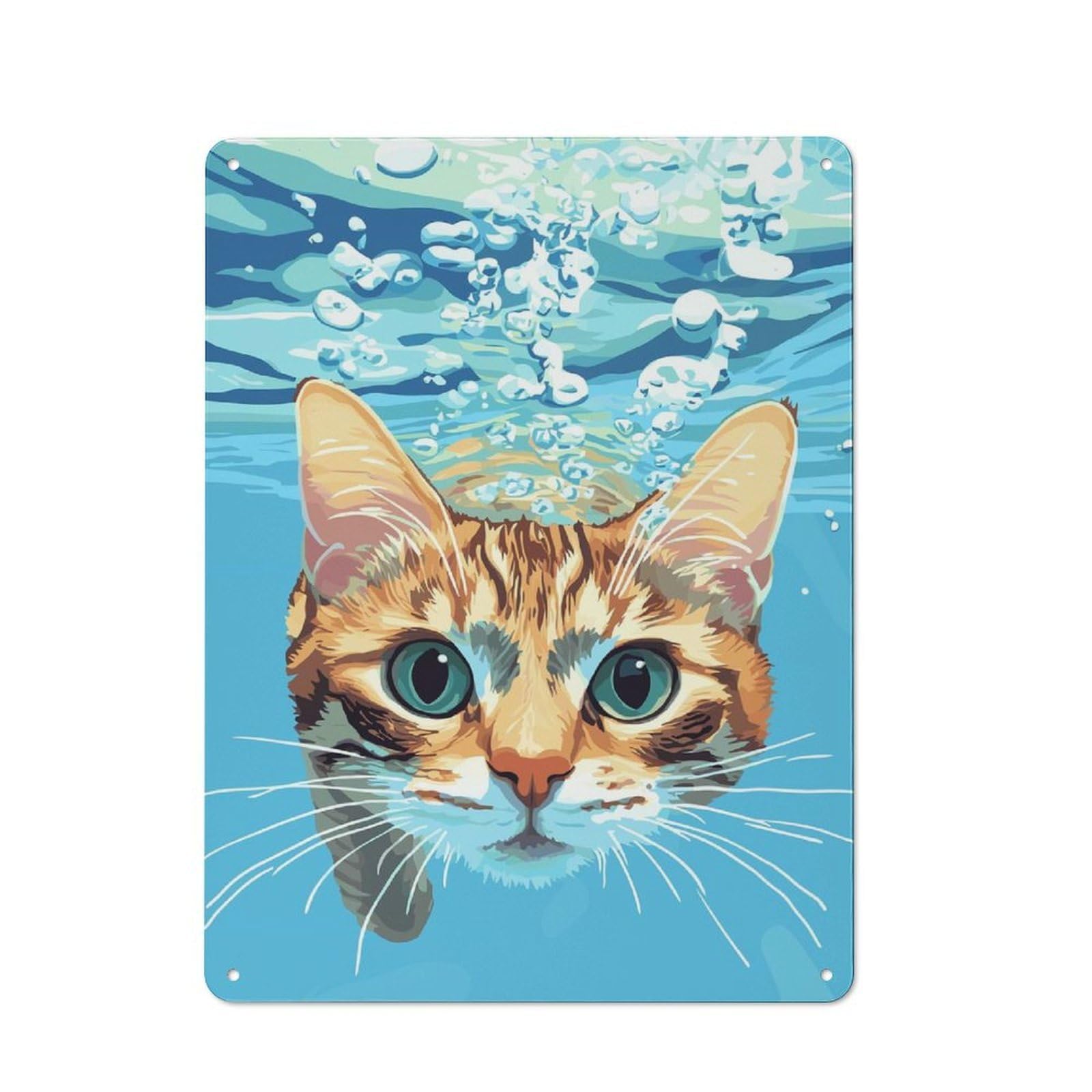 Junmoney Style-16 Cat Underwater Digital Art Rustic Metal Wall Sign 40X30cm For Workshop Wall, Suited To Makers And Diy Enthusiasts