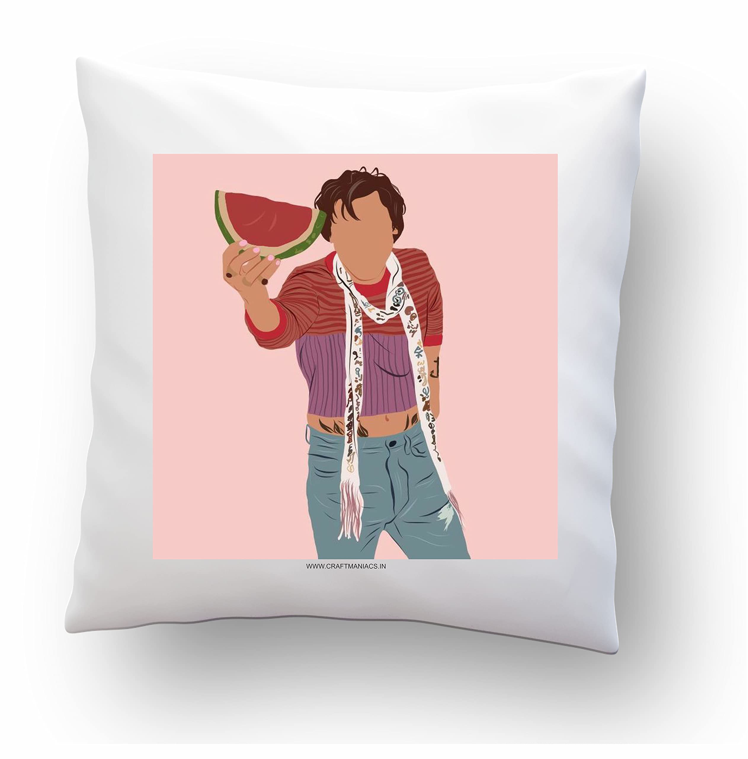 CRAFT MANIACS Harry S Watermelon Art 16*16 INCHES Pillow with Filler | Merch for Styles Lovers