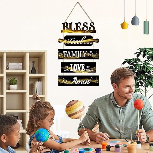 Miniatura 4 de Letreros de cocina de granja para decoración de pared, letrero con texto en inglés "Bless the Food Before Us", placa de pared rústica para comedor,