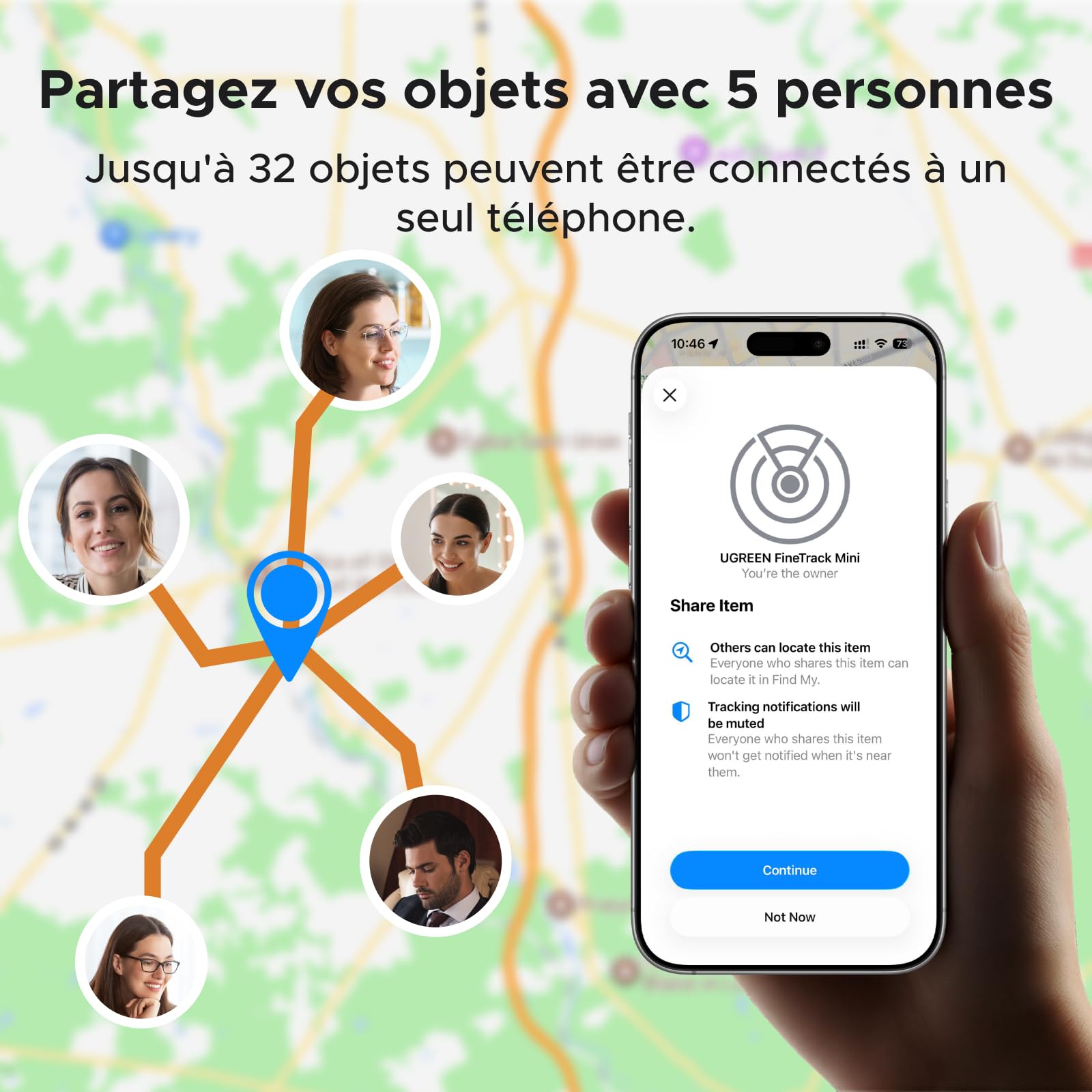 UGREEN FineTrack Mini avec Recharge sans Fil iOS Uniquement | Traceur Bluetooth, Compatible avec Apple Find My, Localisateur pour Clés, Valises