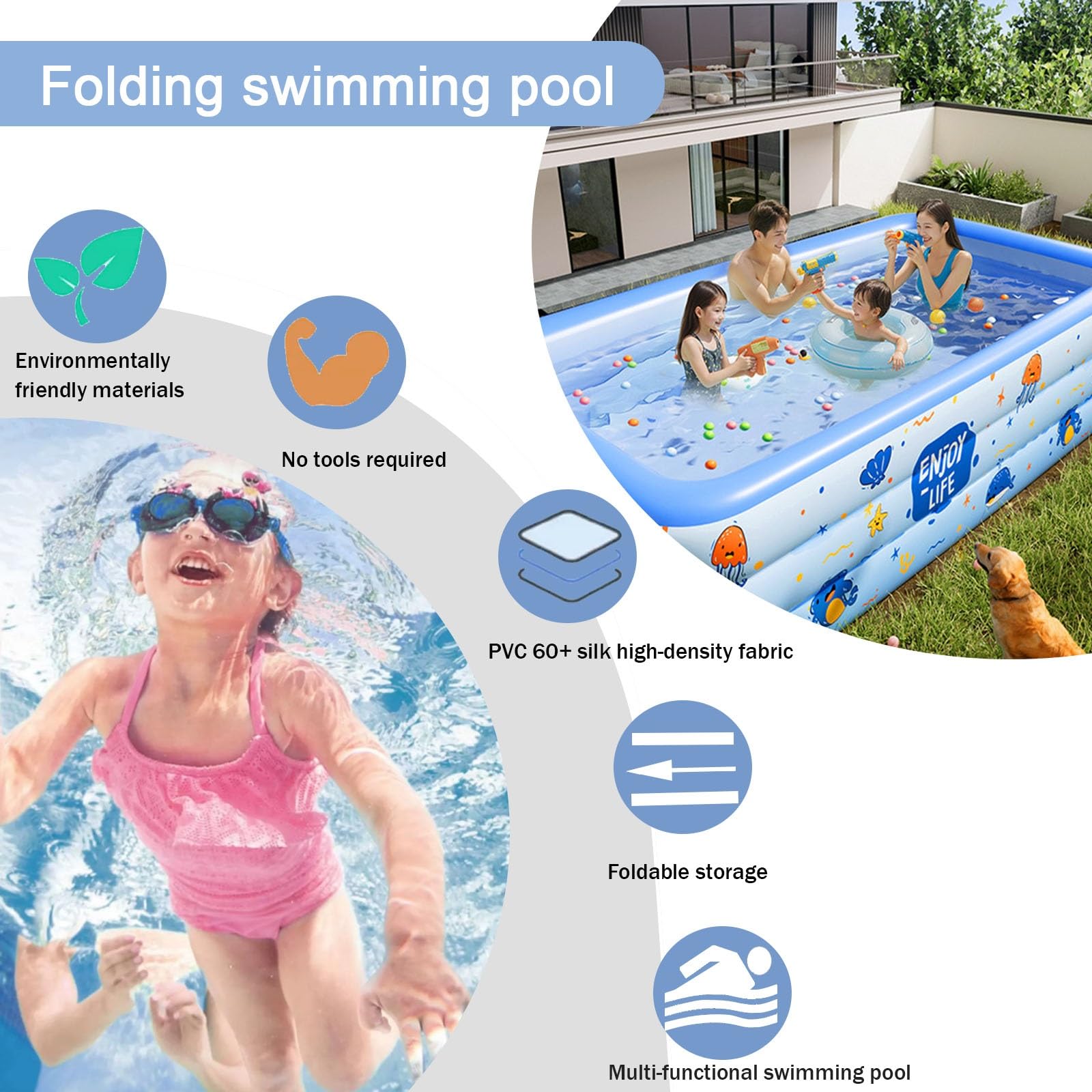 Piscina Hinchable Piscina Hinchable De 150-460 Cm para Uso Doméstico Piscina Infantil Grande Y Portátil para Exteriores, De Material Grueso, Ideal para Fiestas Acuáticas De Verano En El