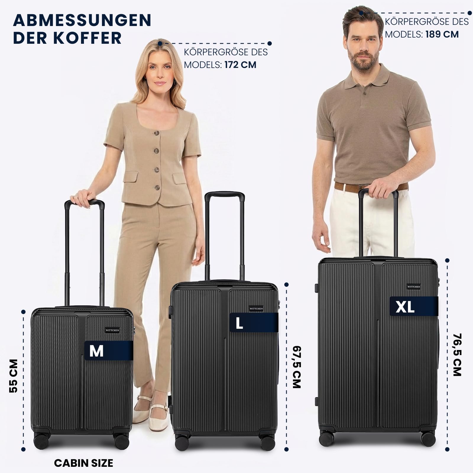 WITTCHEN Stripes Line Großer Koffer 76,5 x 50 x 29 cm XL Hartschalen-Trolley ABS 96 l 4 Rollen 360° Mintgrün