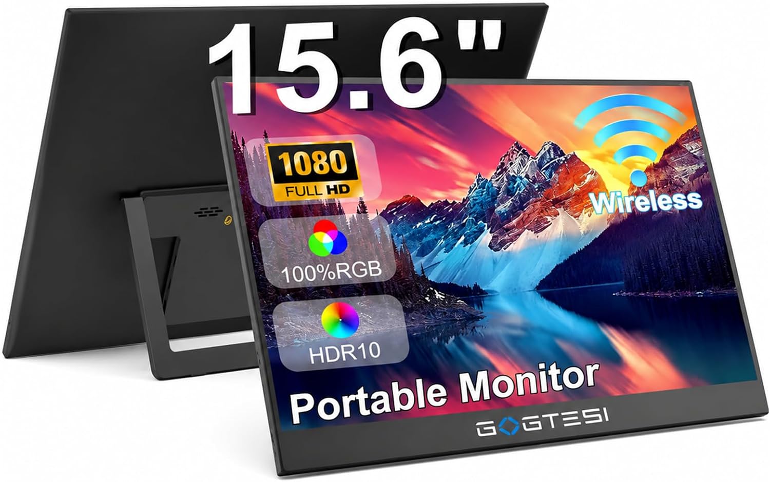 15.6 Inch Wireless Portable Monitor, 1080P FHD USB-C HDMI External Display,