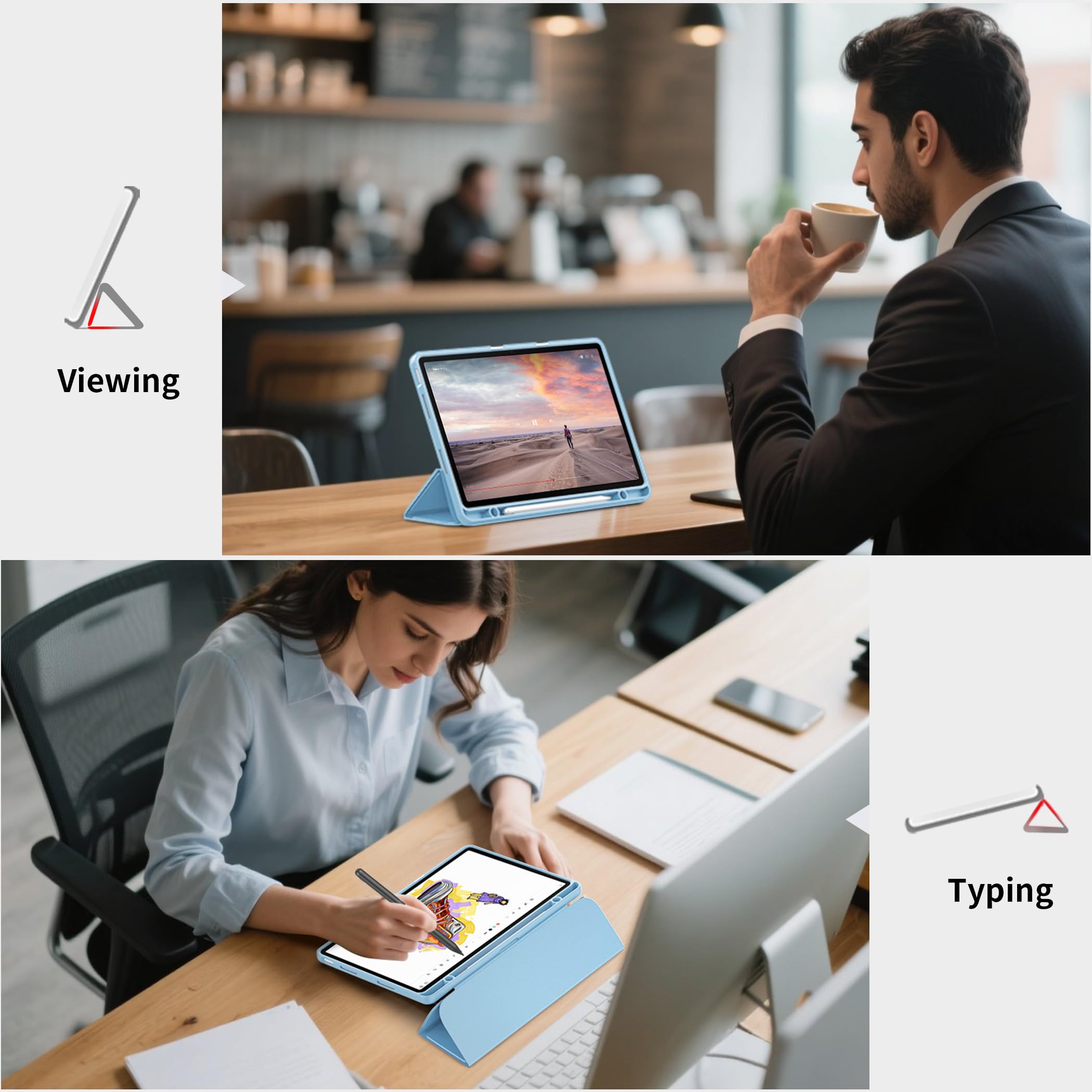 EasyAcc - Custodia per Lenovo Idea Tab, tablet da 11 pollici 2025 con supporto per penna TB-336ZU TB-336FU, ultra sottile con funzione di supporto, custodia in PU in pelle (Blu cielo)