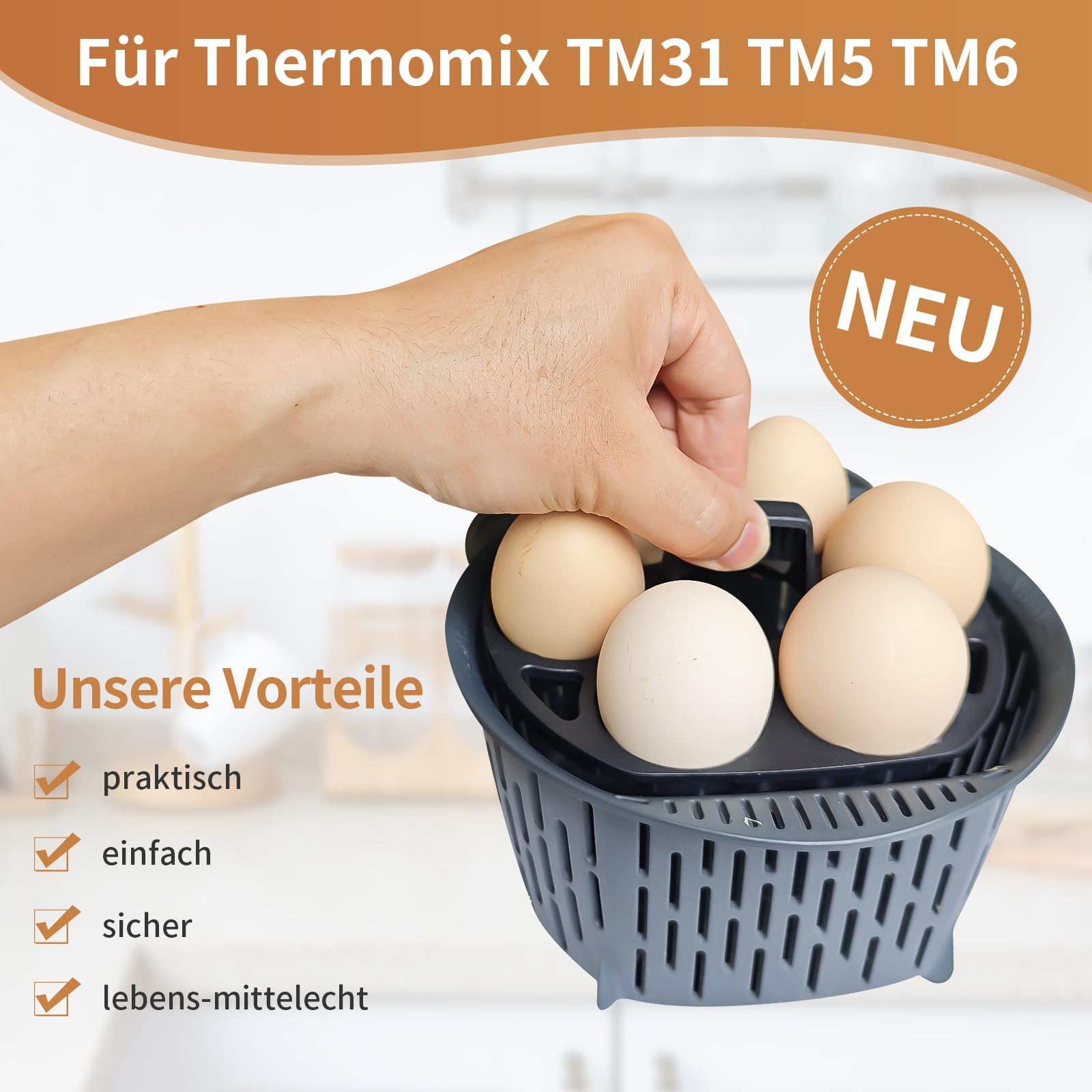 KASTWAVE Egg Boiling Insert for Thermomix, Monolayer Egg Holder Compatible with TM5, TM6, TM31, Ideal Egg Cooker Accessory for Soft & Hard Boiled Eggs