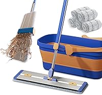 Vista 1 de 16.5" Microfiber Self Wringing Flat mop,Wet Dry mops for Cleaning Floors,with 55" Long Handle for Wall Cleaner with Squeegee