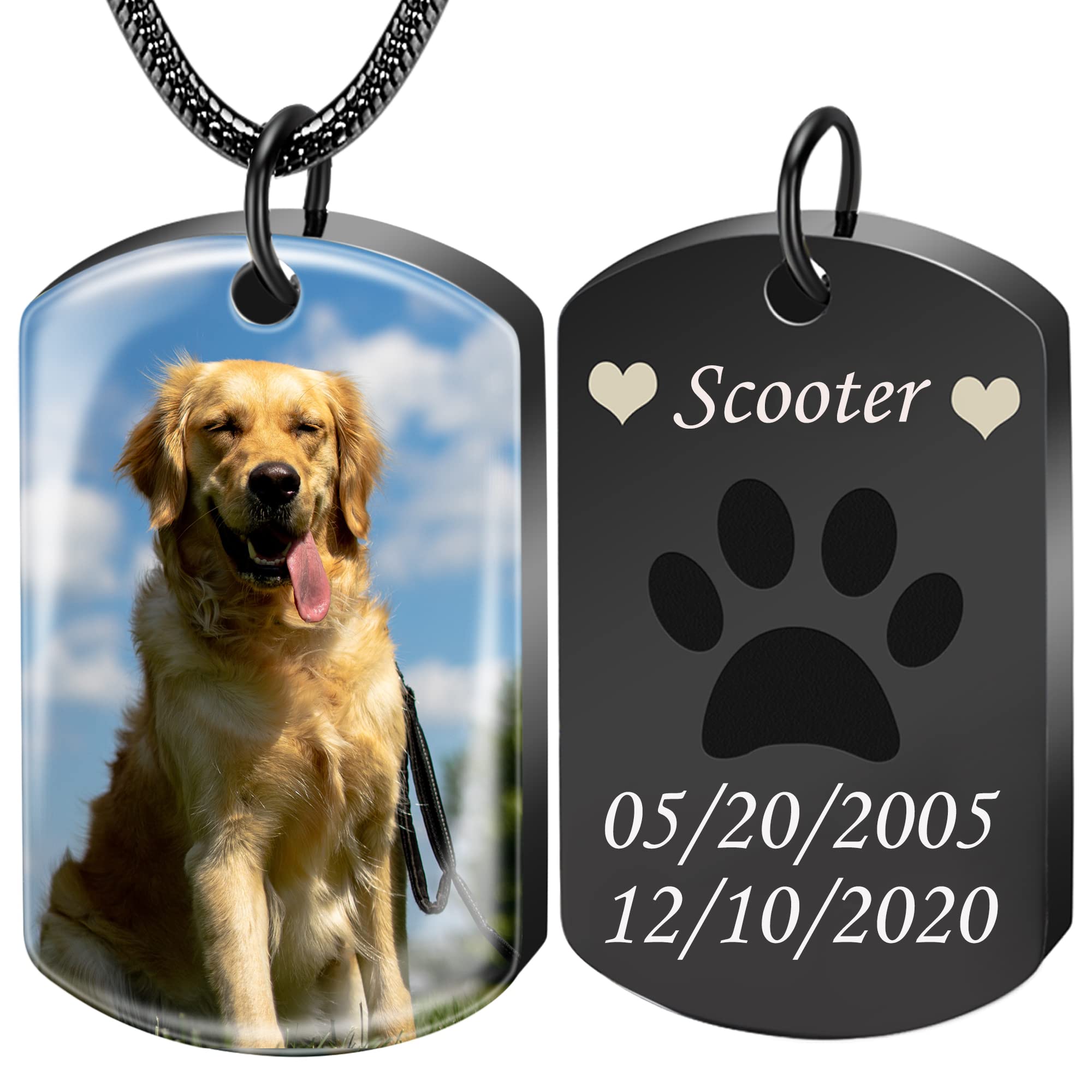 Farfume Personalised Ashes Necklace Engraving Photo & Text Cremation Jewellry Memorial Urn Necklace for Pet (Large Size - Black Square Ash Necklace For Pets)