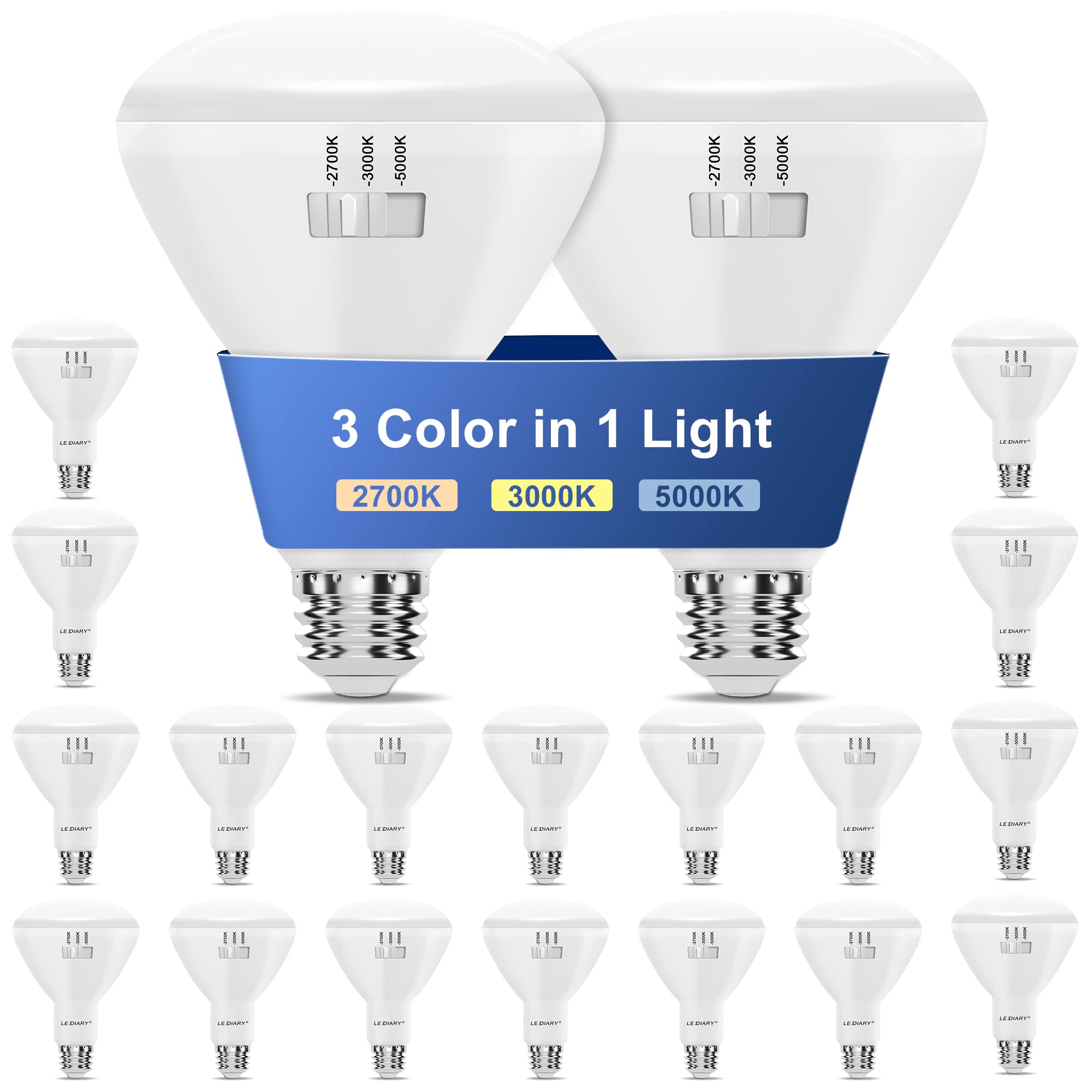 LEDIARY 20-Pack BR30 Recessed Light Bulbs, 3 Color Temperature in