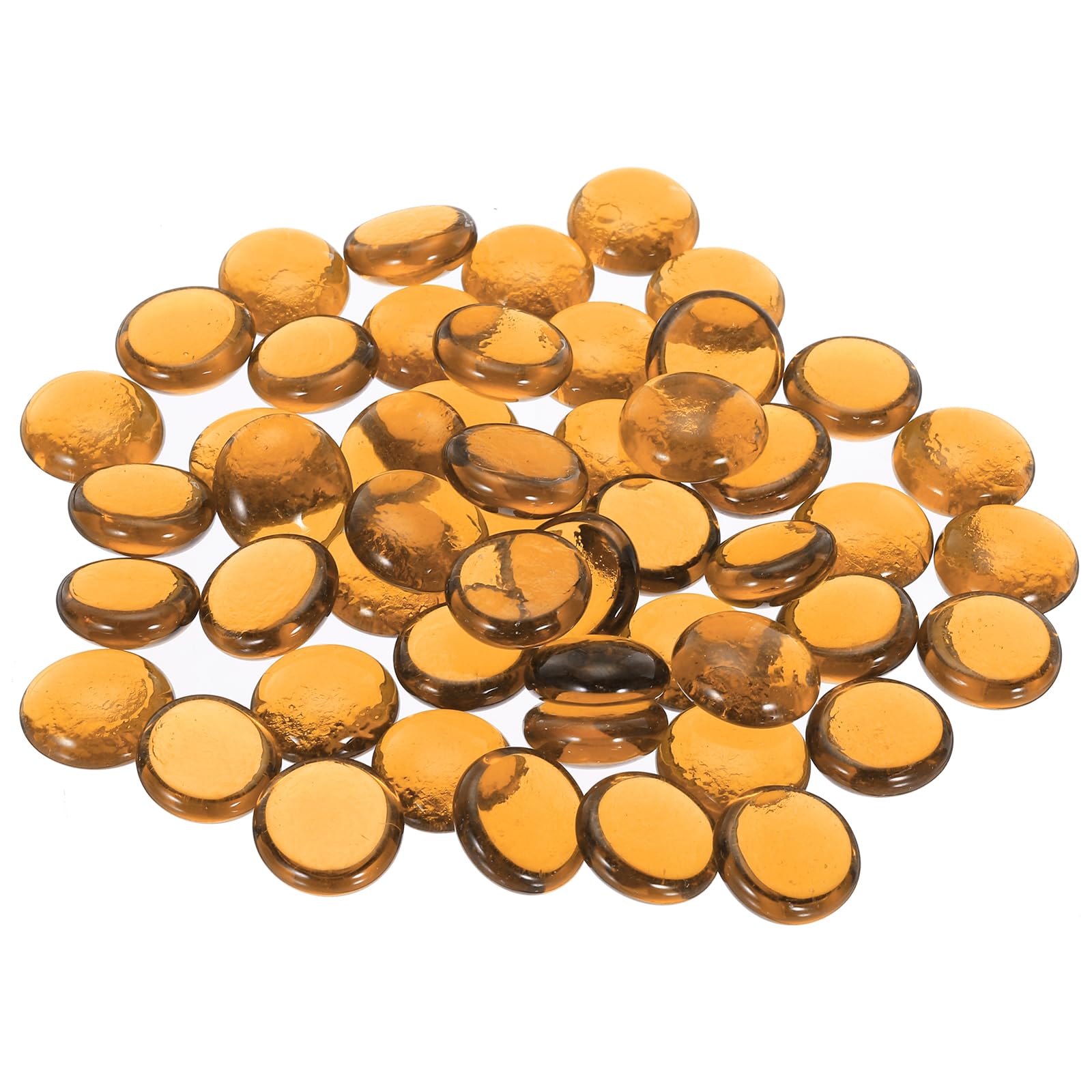 QUARKZMAN Billes de Verre Plates Décoratives 17-19mm Remplissage de Vase en Roche Perles Cailloux Ambre Clair pour Aquarium Décoration de distribution de Table, 50 Pièces